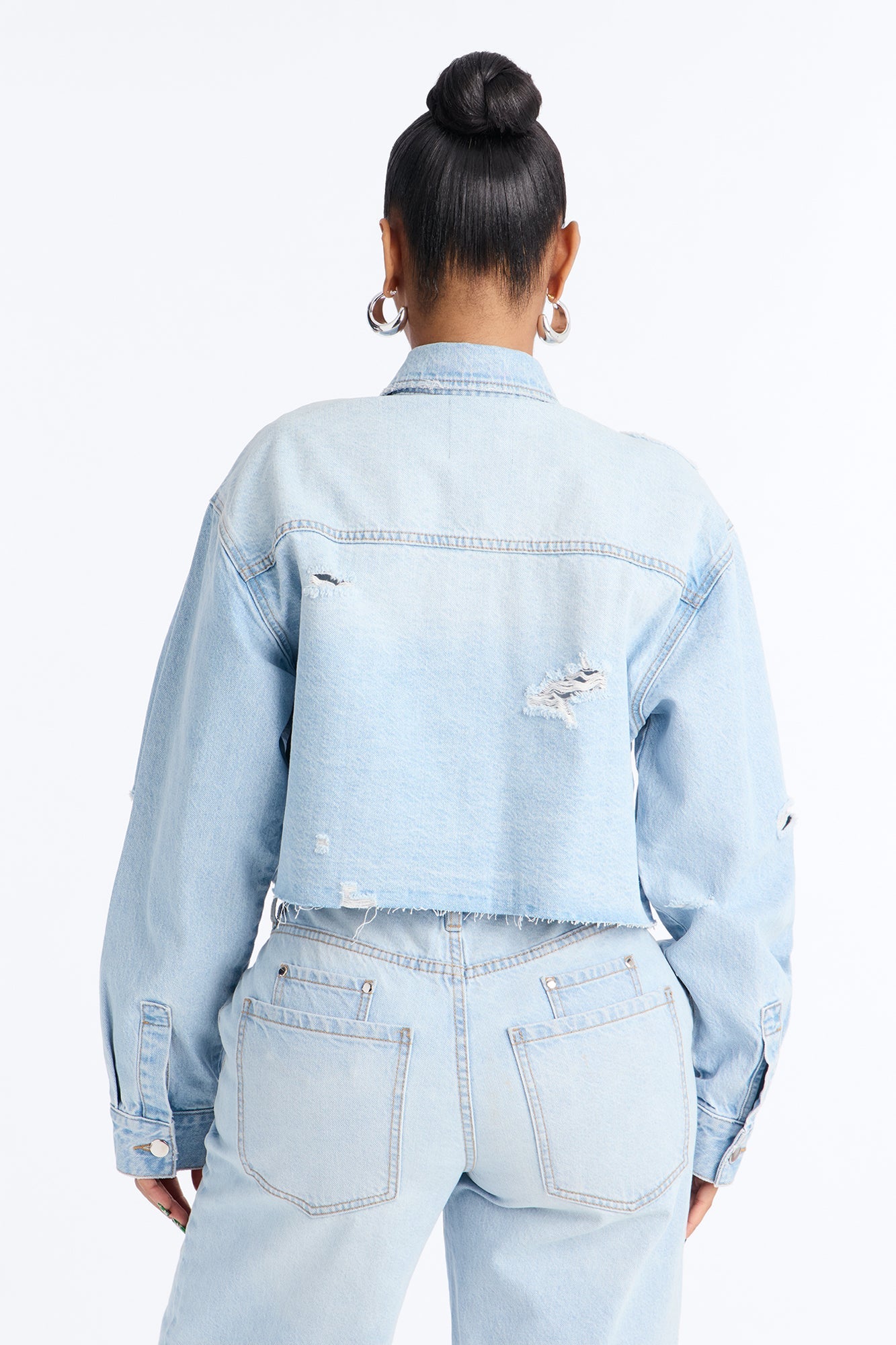 Clean Break Double Pocket Denim Shacket - Light Wash