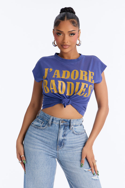 J'Adore Baddies Tie Front Muscle Tank - Navy