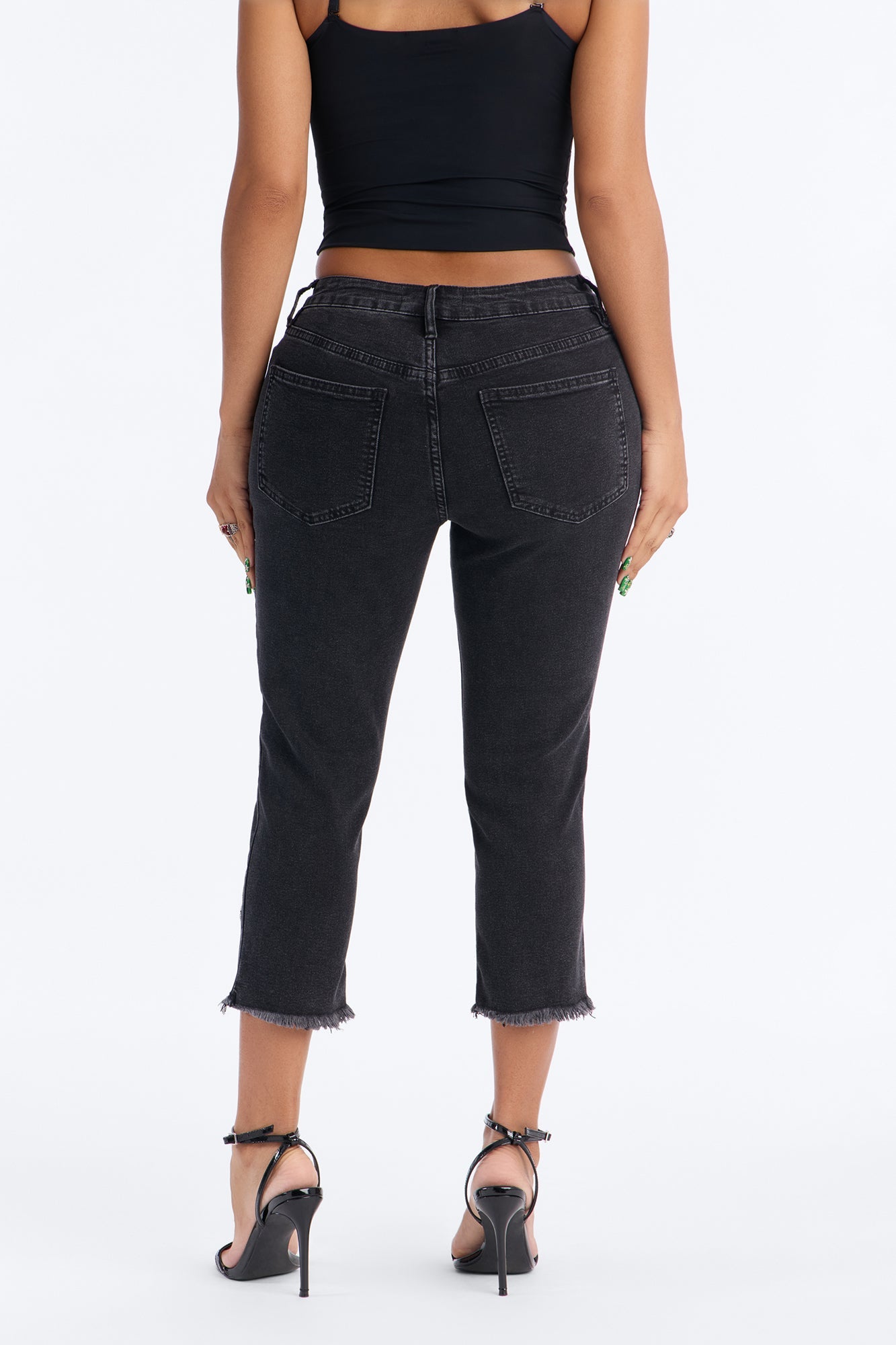 Flower Picker Embroidered Capri Jeans - Black Wash Fashion Nova