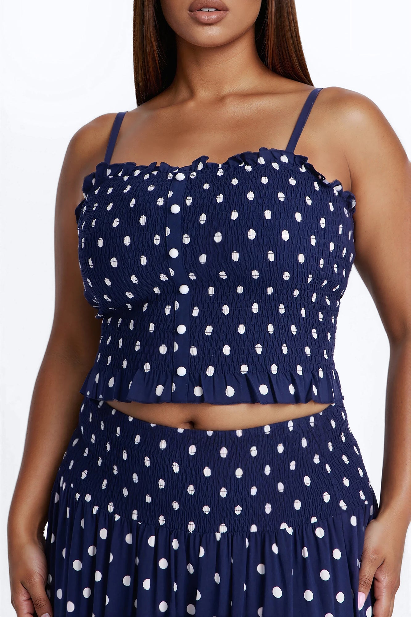 Sasha Satin Polka Dot Maxi Skirt Set - Navy/combo