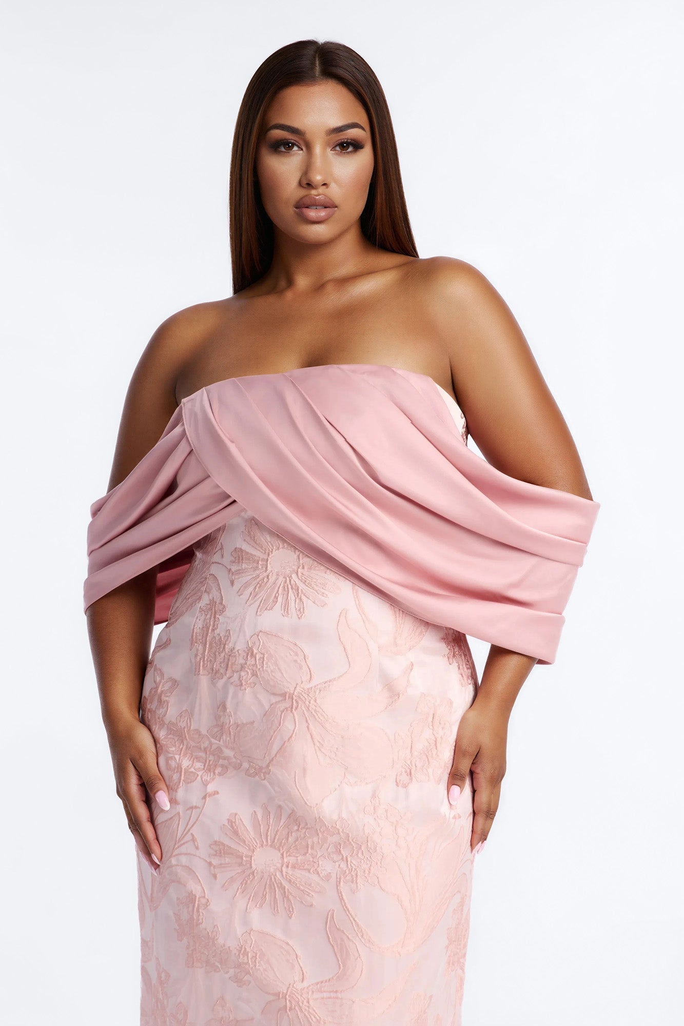 Francesca Draped Jacquard Midi Dress - Pink