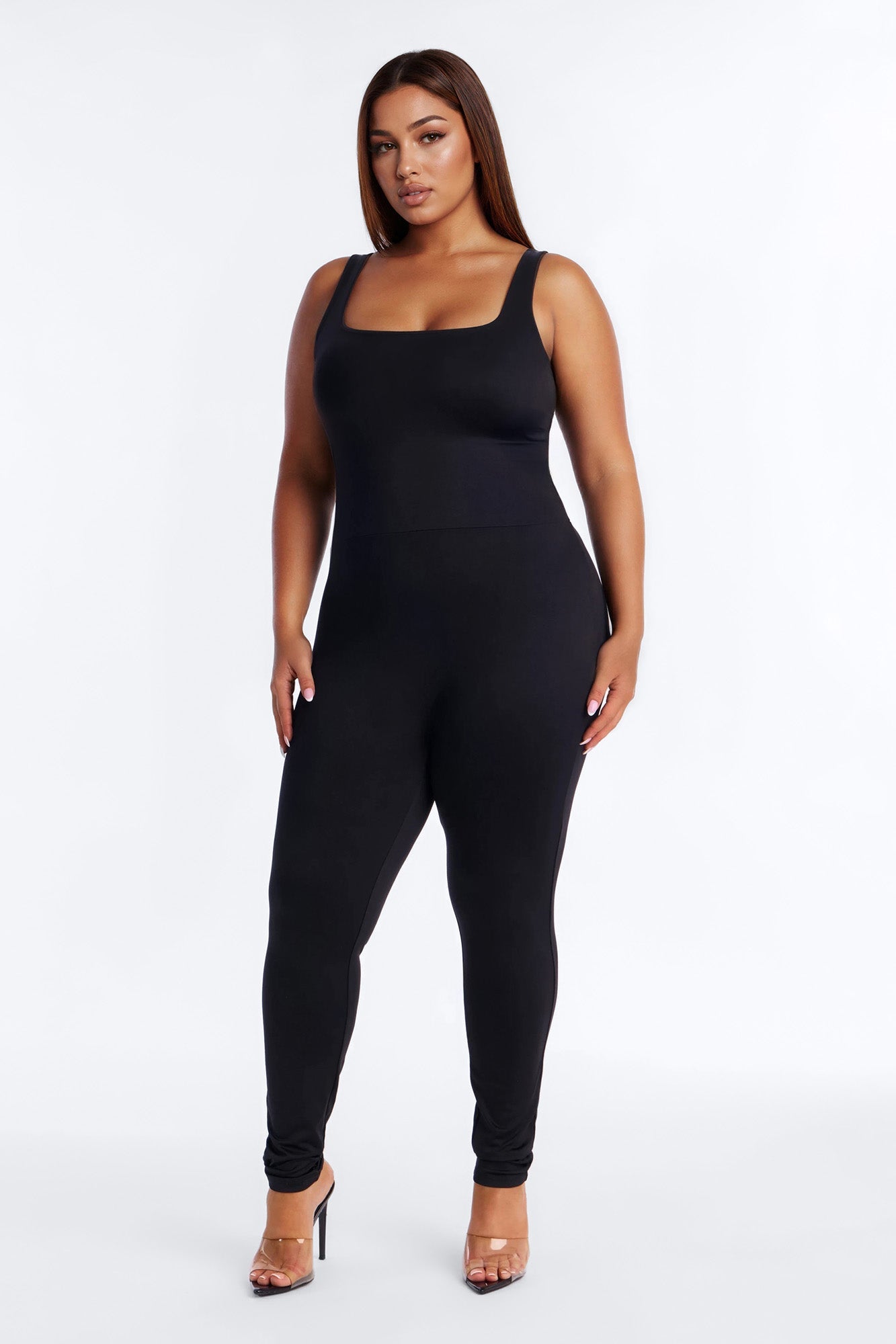 Contour Double Lined Sleeveless Square Neck Jumpsuit - Black