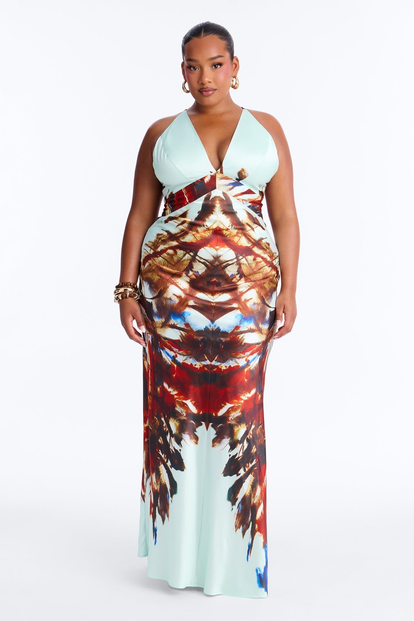 Caprina Sleeveless Satin Maxi Dress - Mint/combo Fashion Nova