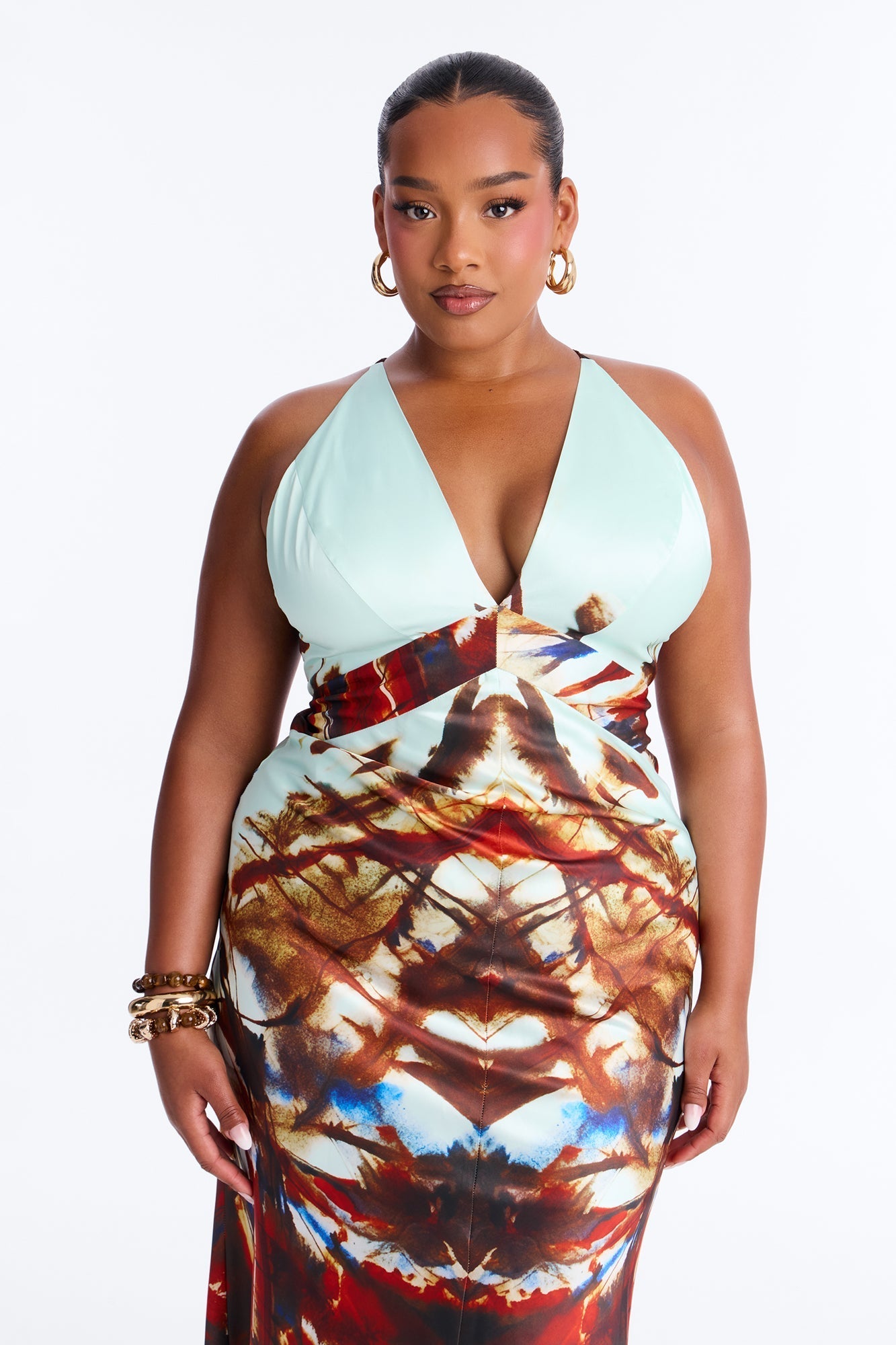 Caprina Sleeveless Satin Maxi Dress - Mint/combo Fashion Nova