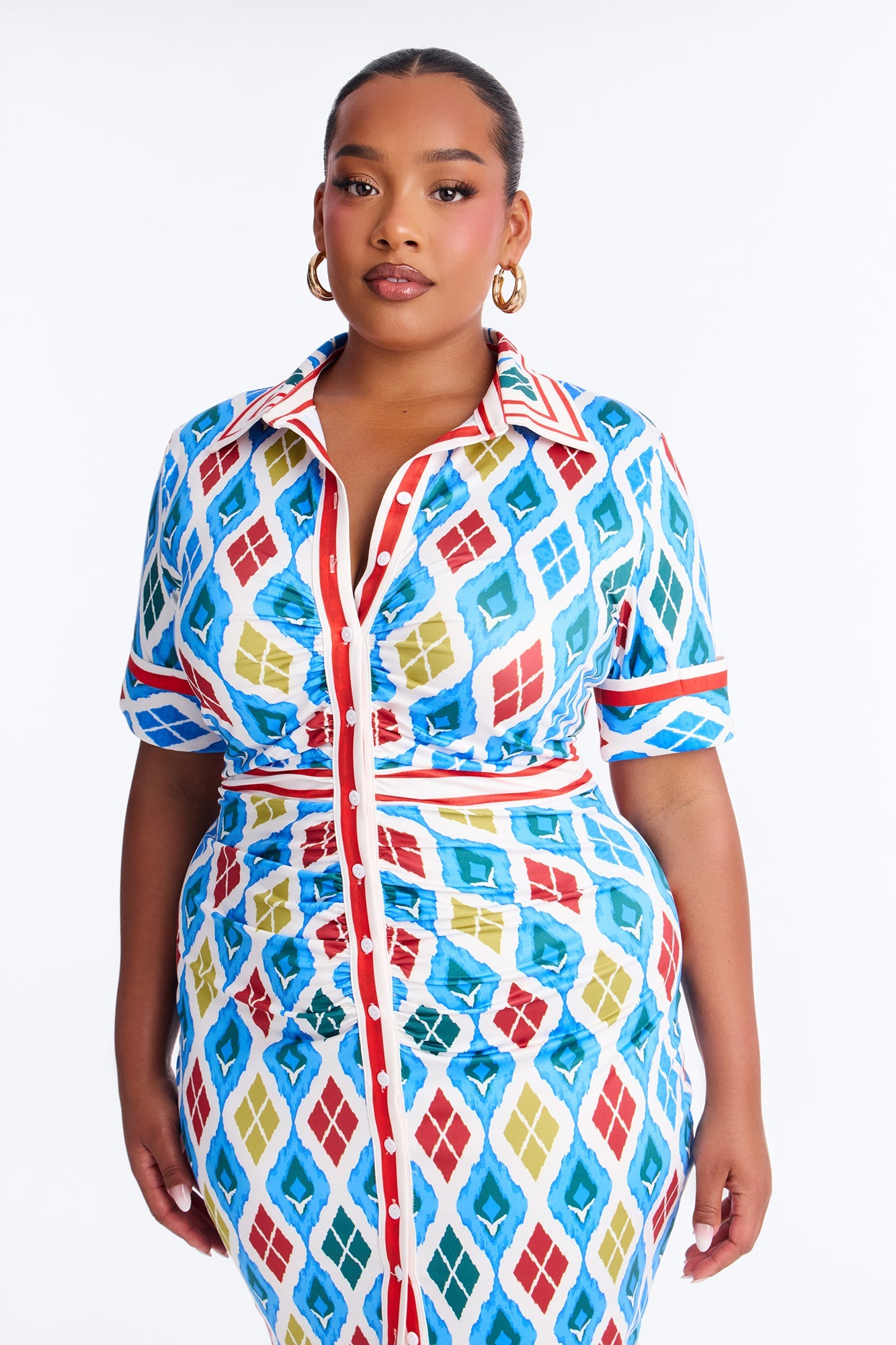 Bernadette Ruched Printed Midi Dress - Blue/combo