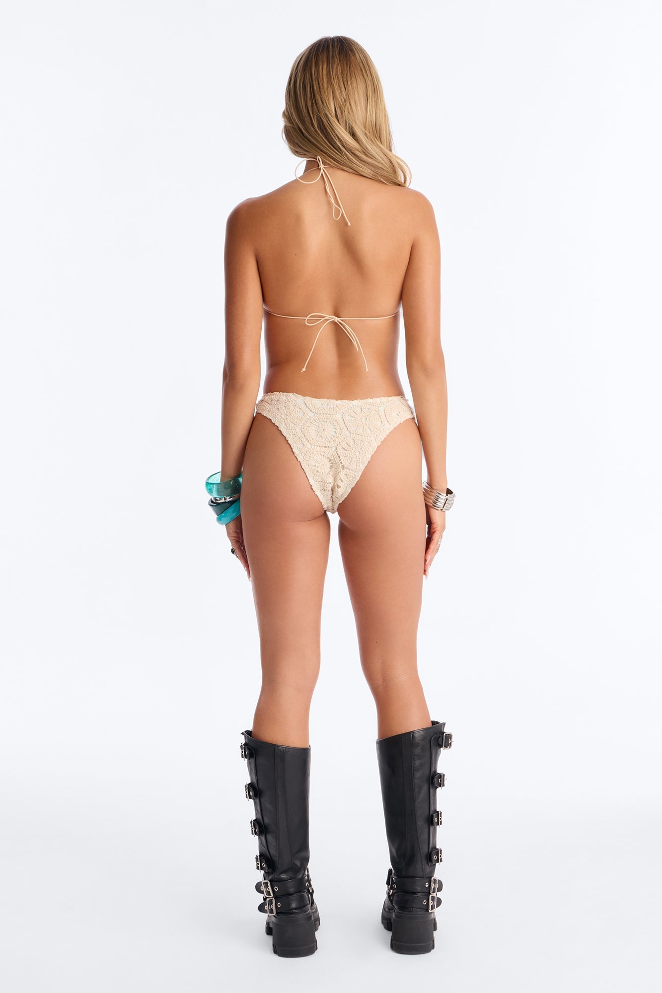 Malia Textured 3 Piece Bikini Skirt Set - Cream Fashion Nova