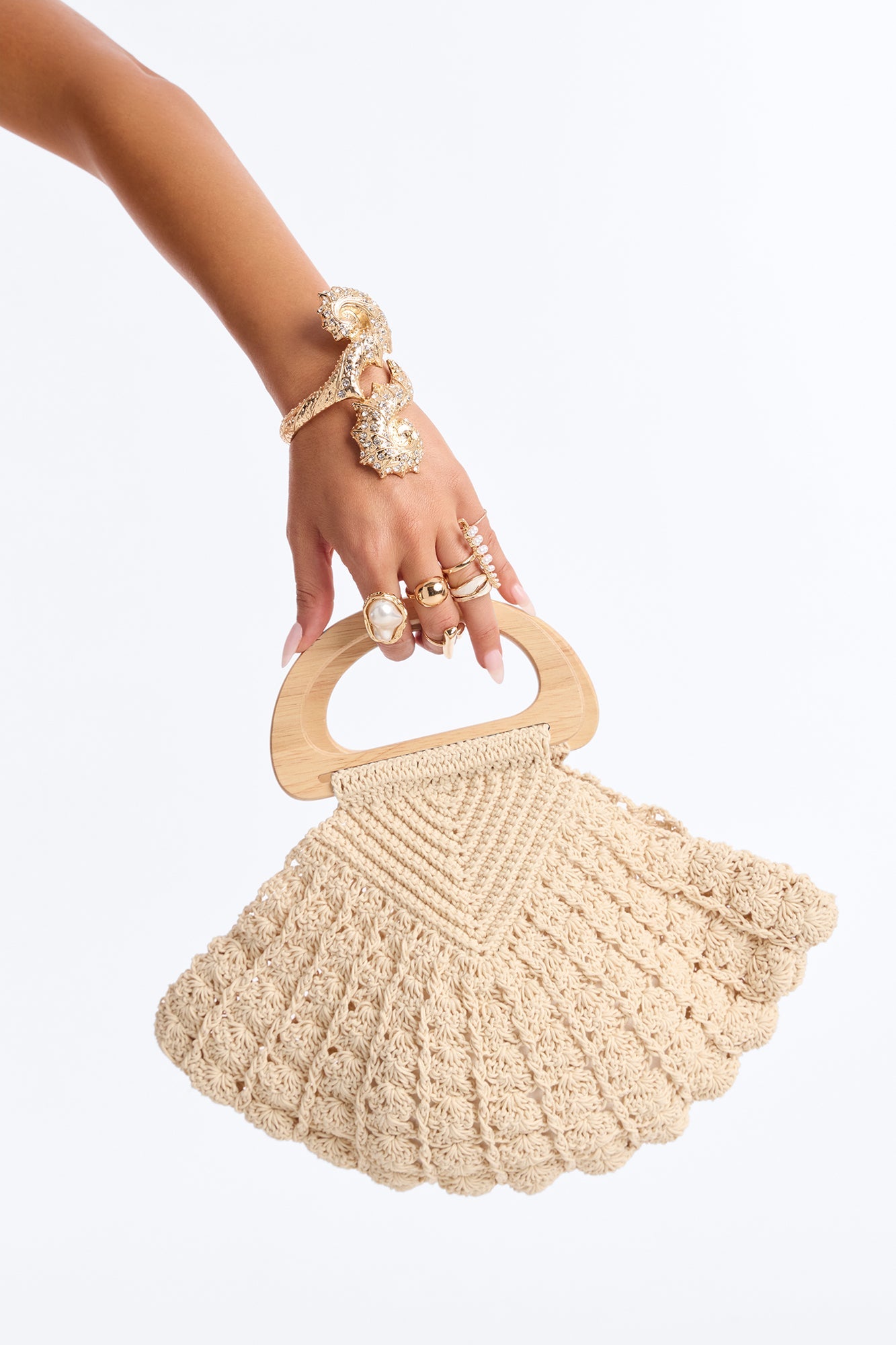 Shellscape Crochet Satchel Handbag - Natural/Combo