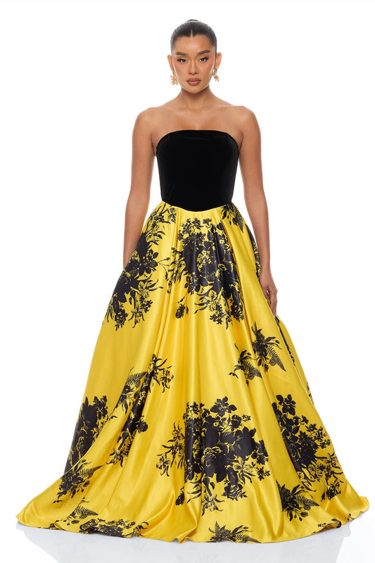 Miranda A Line Gown - Yellow/combo Fashion Nova