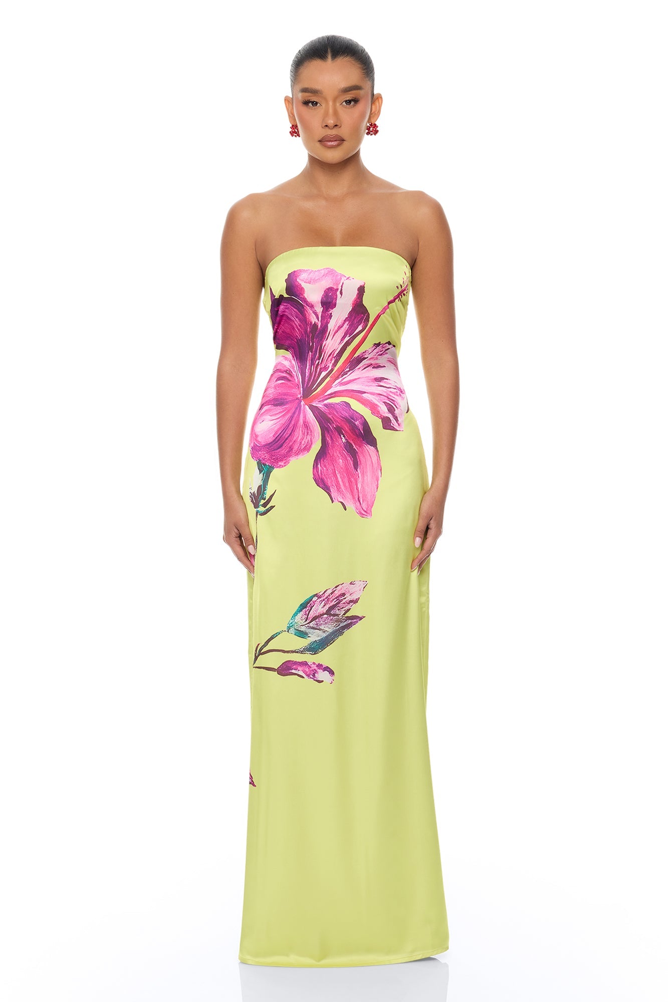 Raelynne Strapless Satin Maxi Dress - Lime