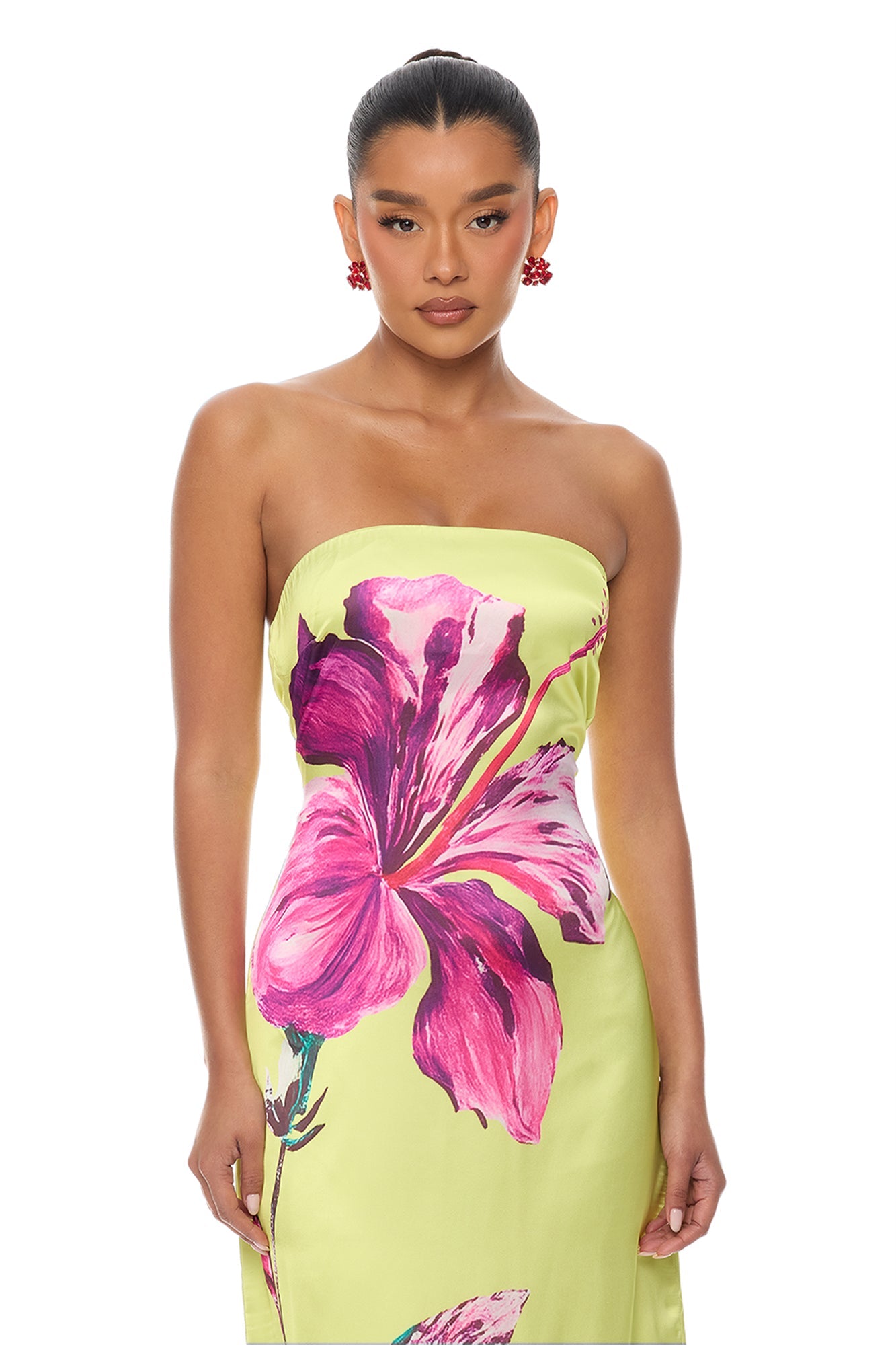 Raelynne Strapless Satin Maxi Dress - Lime