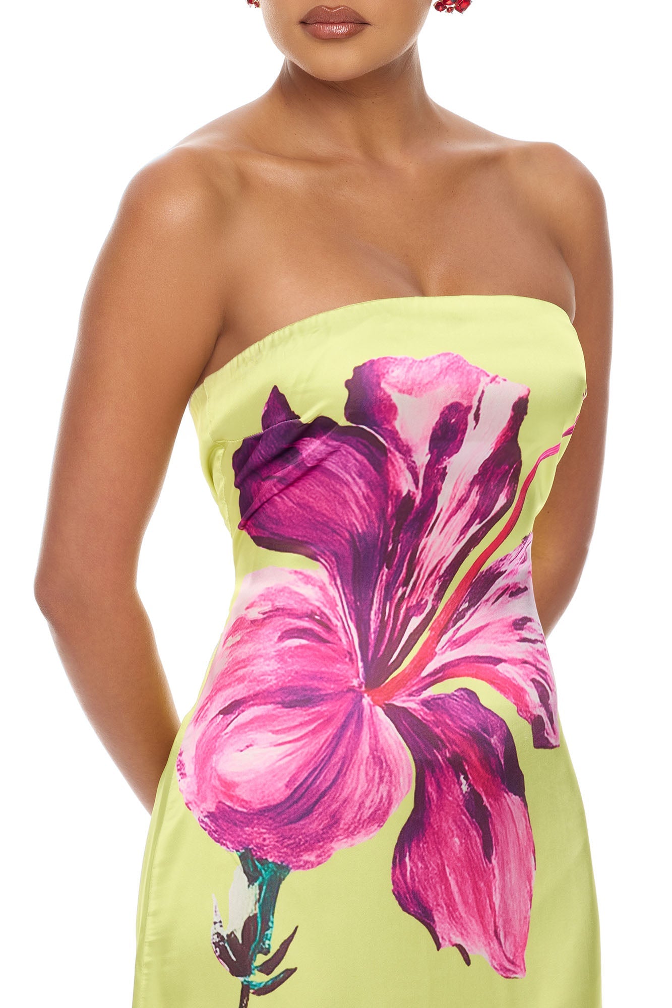Raelynne Strapless Satin Maxi Dress - Lime
