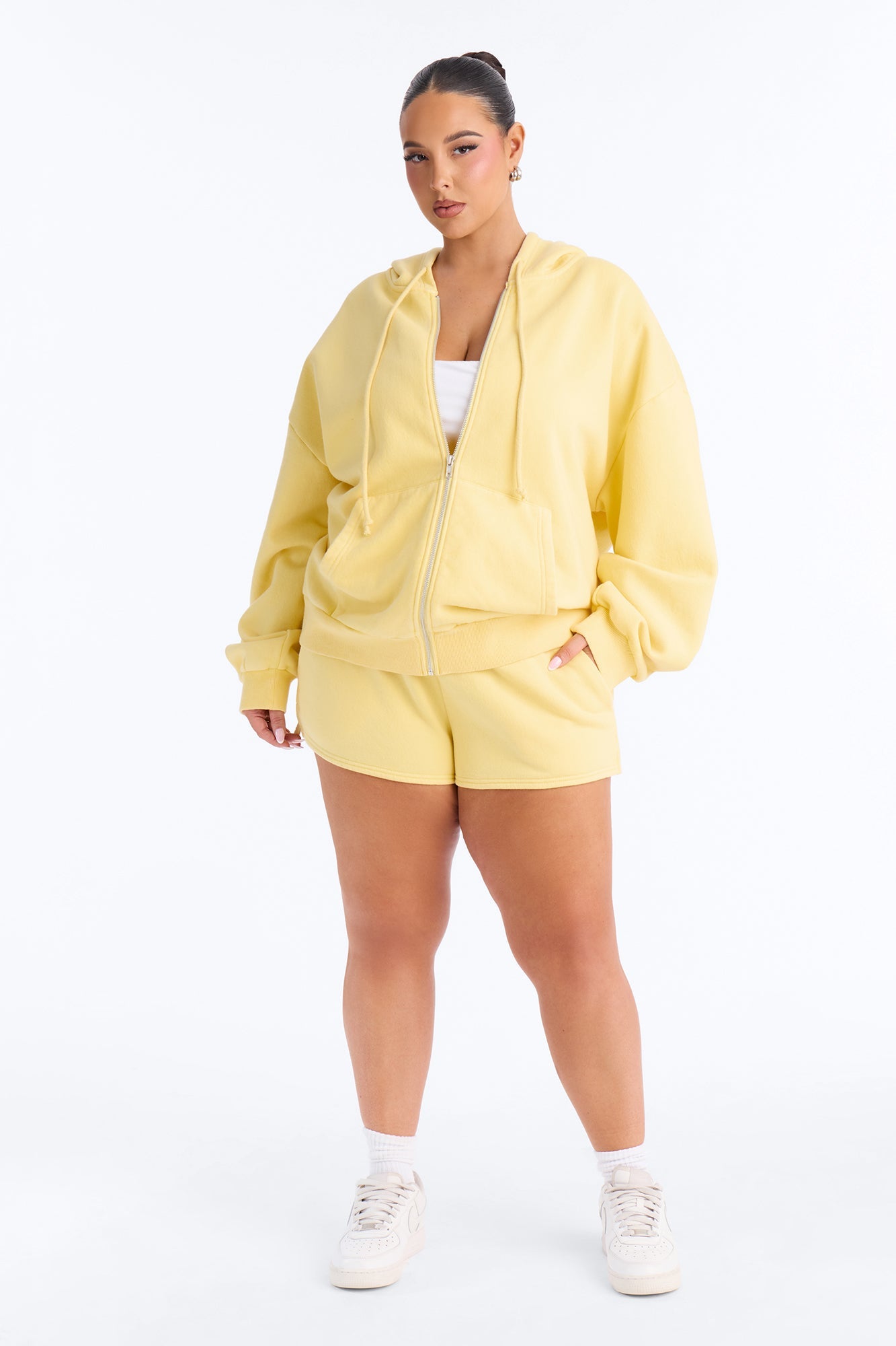 On The Run Washed Fleece Short Set - Yellow