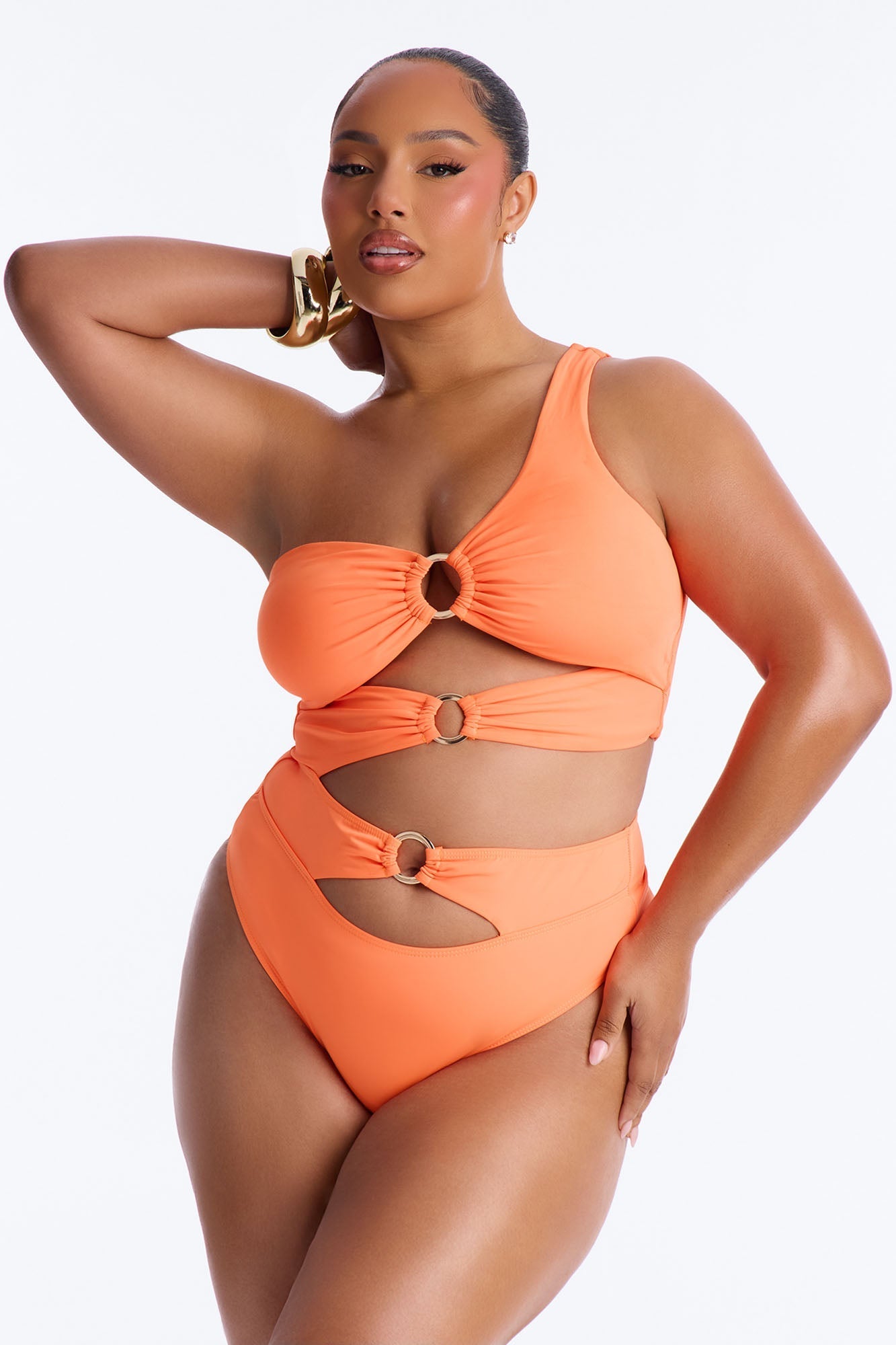 Water You Doing One Shoulder Cut Out O-Rings 1 Piece Swimsuit - Orange Fashion Nova