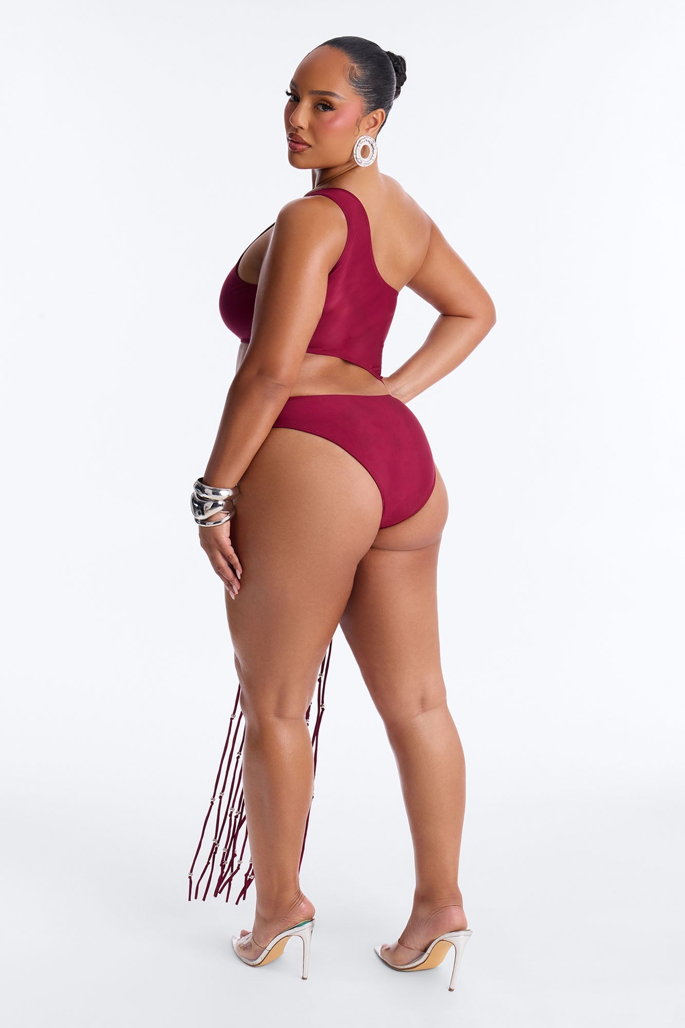 Wendy Fringe Cut Out 1 Piece Swimsuit - Burgundy Fashion Nova