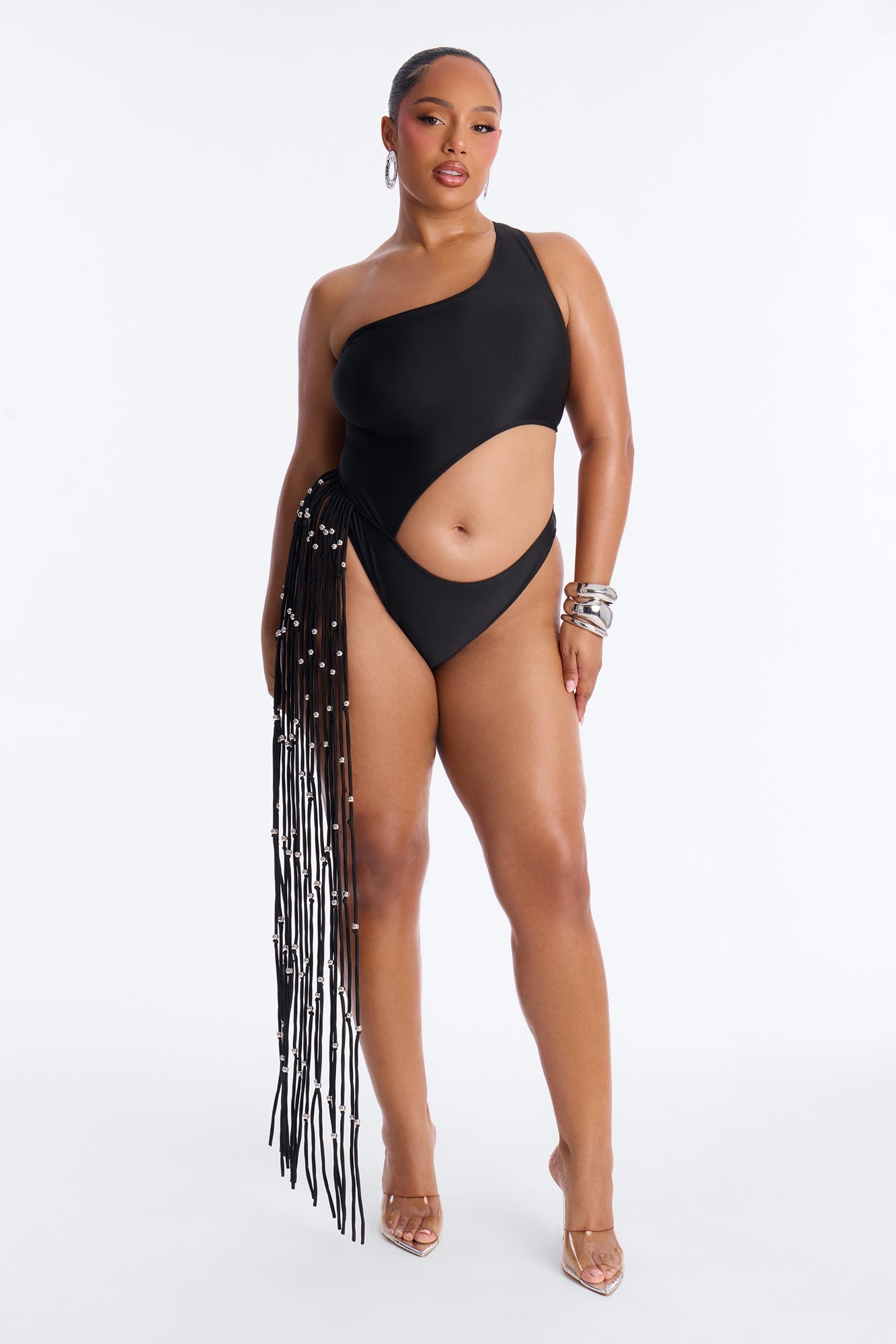 Wendy Fringe Cut Out 1 Piece Swimsuit - Black Fashion Nova