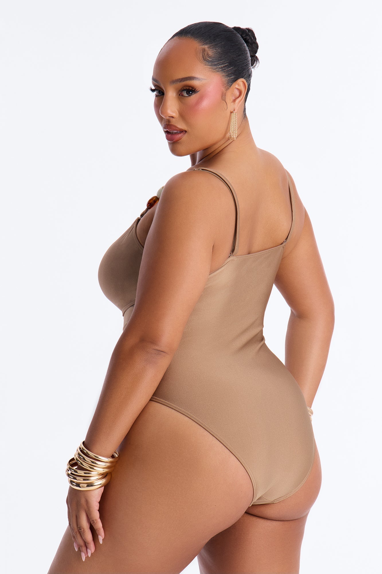 Shiny Stones By The Waves Cut Out 1 Piece Swimsuit - Gold Fashion Nova