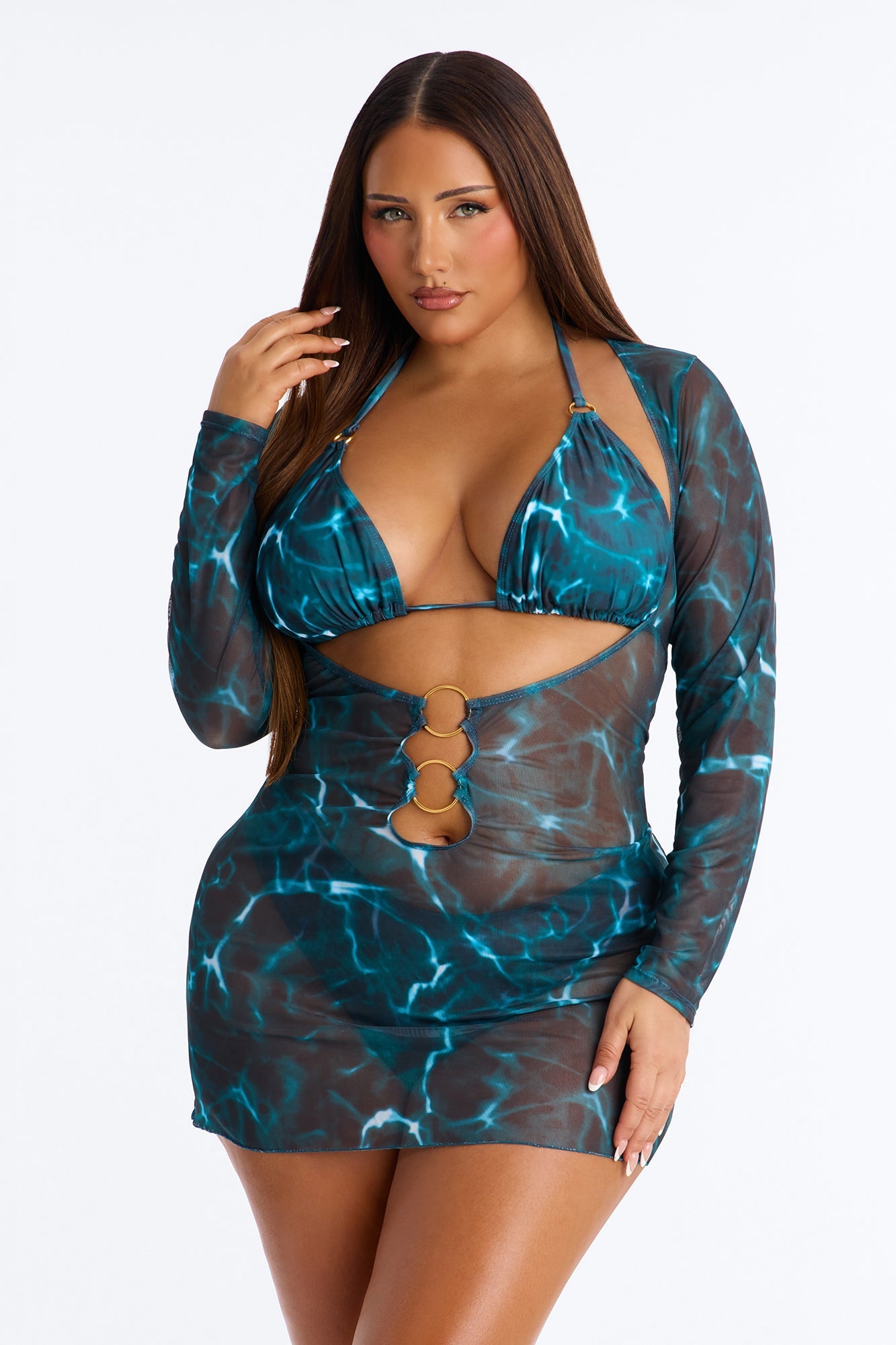 Soothing Waves Bikini And Coverup - Teal/combo Fashion Nova