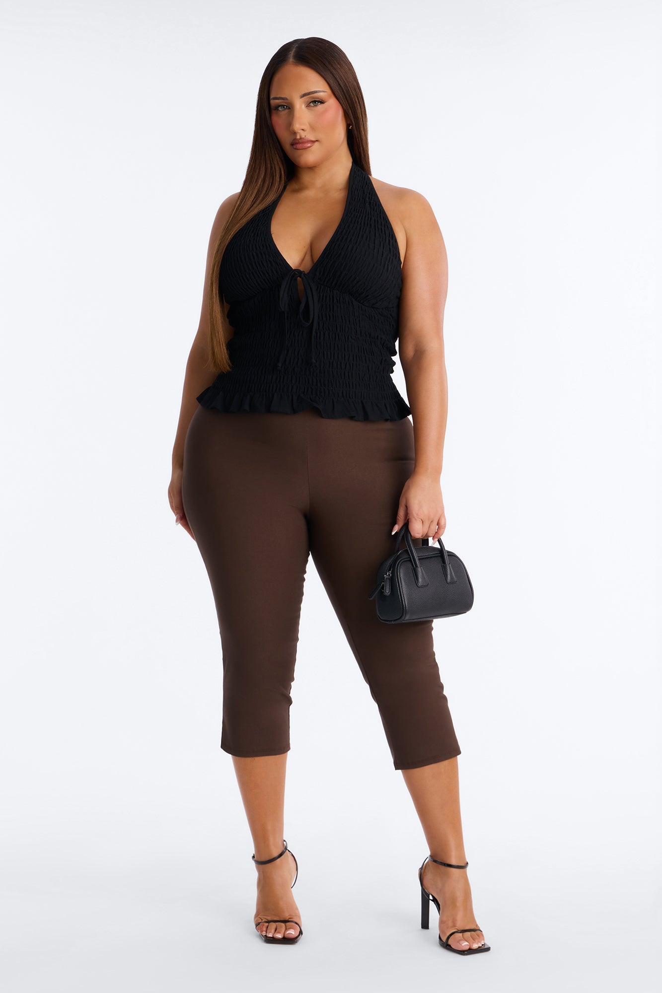 Gentle Mood Smocked Linen Halter Top - Black
