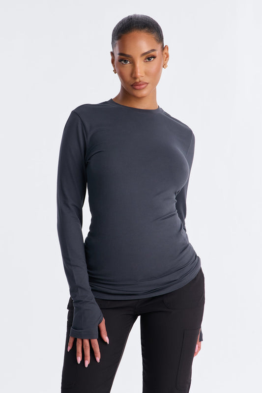 Daily Shift Long Sleeve Stretch Under Scrub Shirt - Charcoal