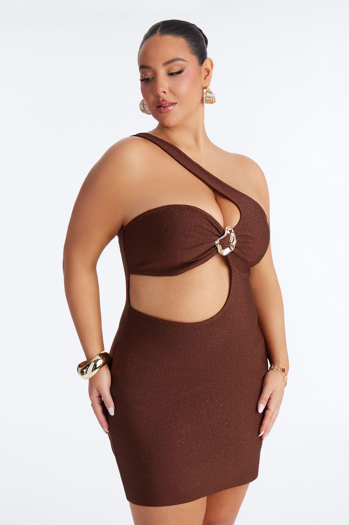 Talia Sleeveless Metallic Mini Dress - Bronze