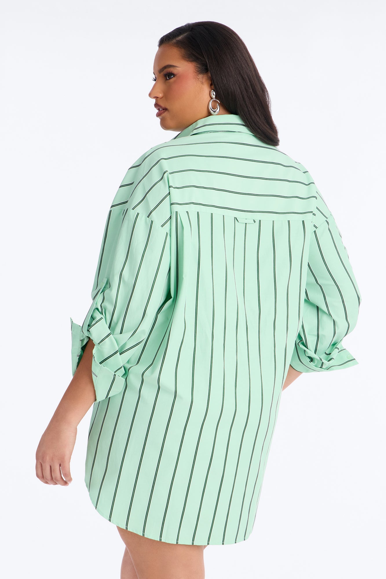 Izzy Pinstripe Shirt Micro Mini Dress - Green