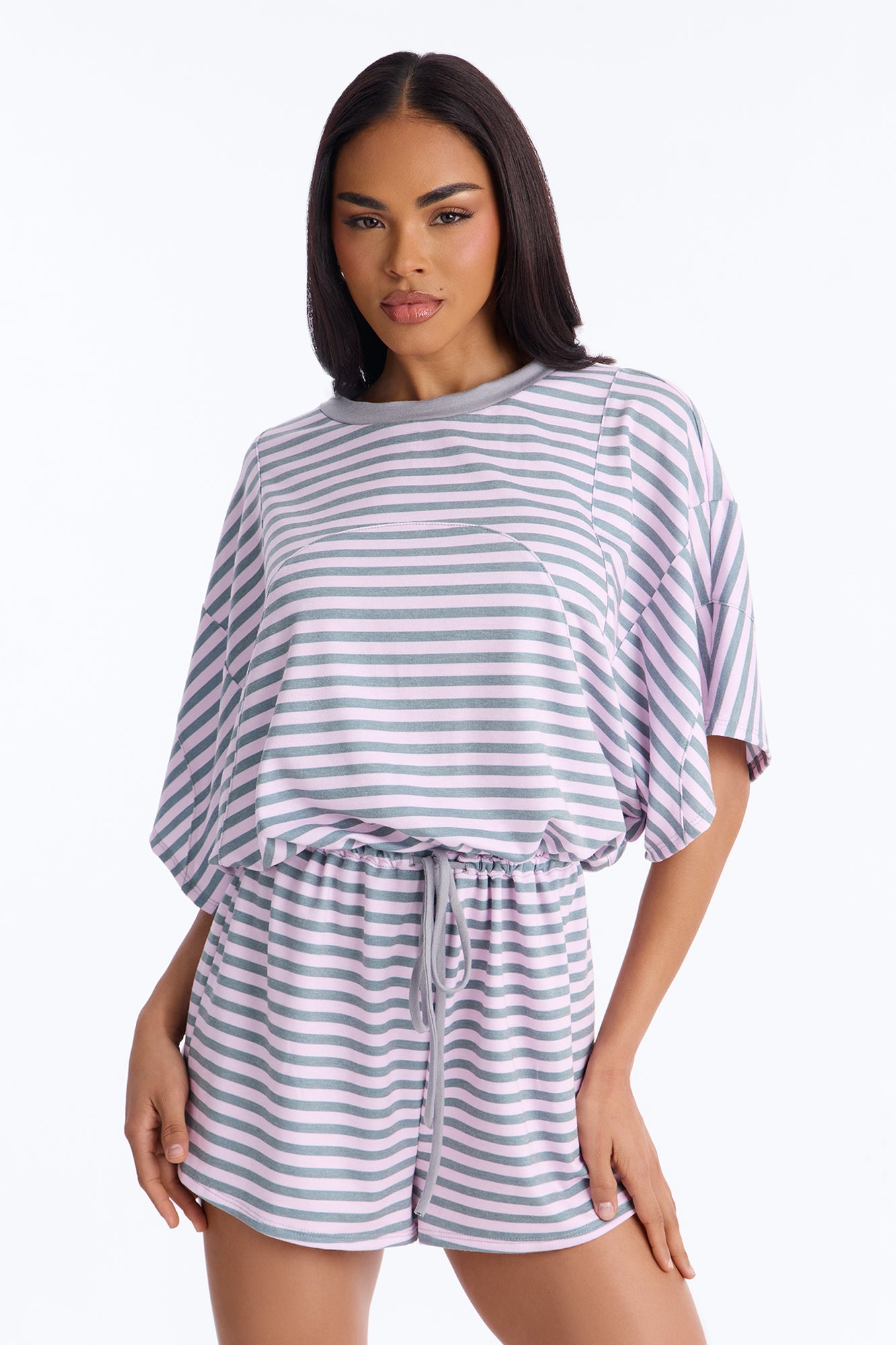 Read Between The Lines French Terry Romper - Pink