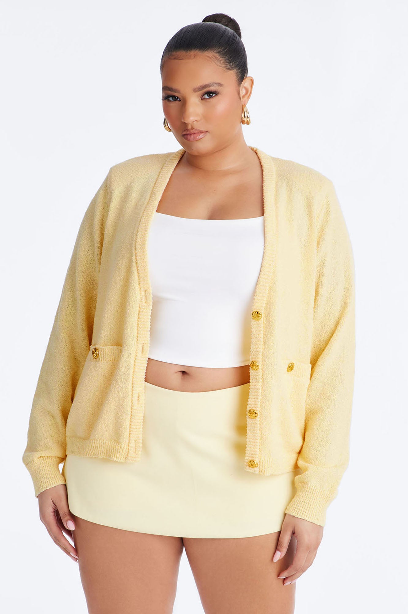Nydia Shoulder Pads Cardigan - Butter Yellow