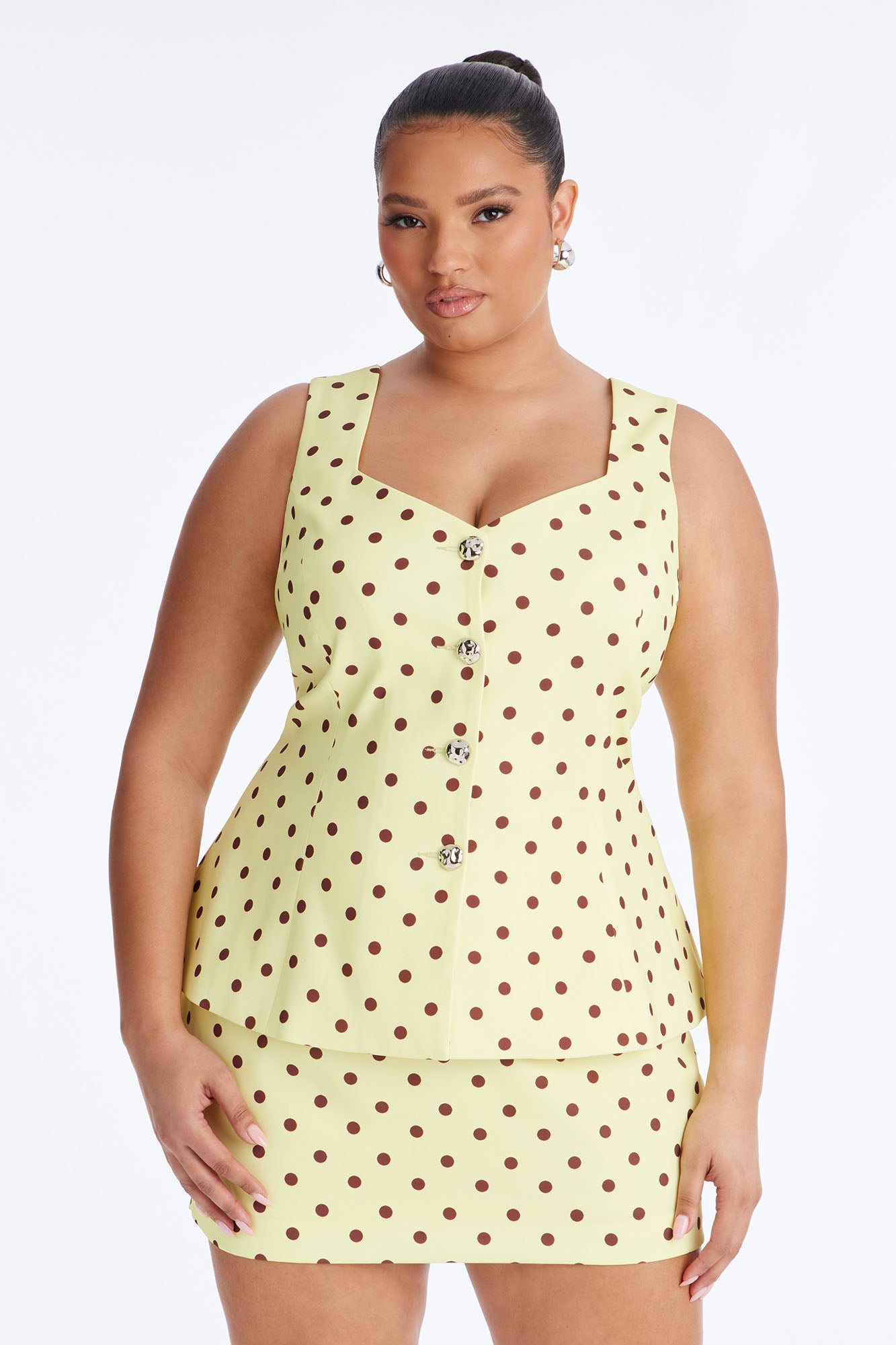 Cori Polka Dot Vest Mini Skirt Set - Yellow/combo