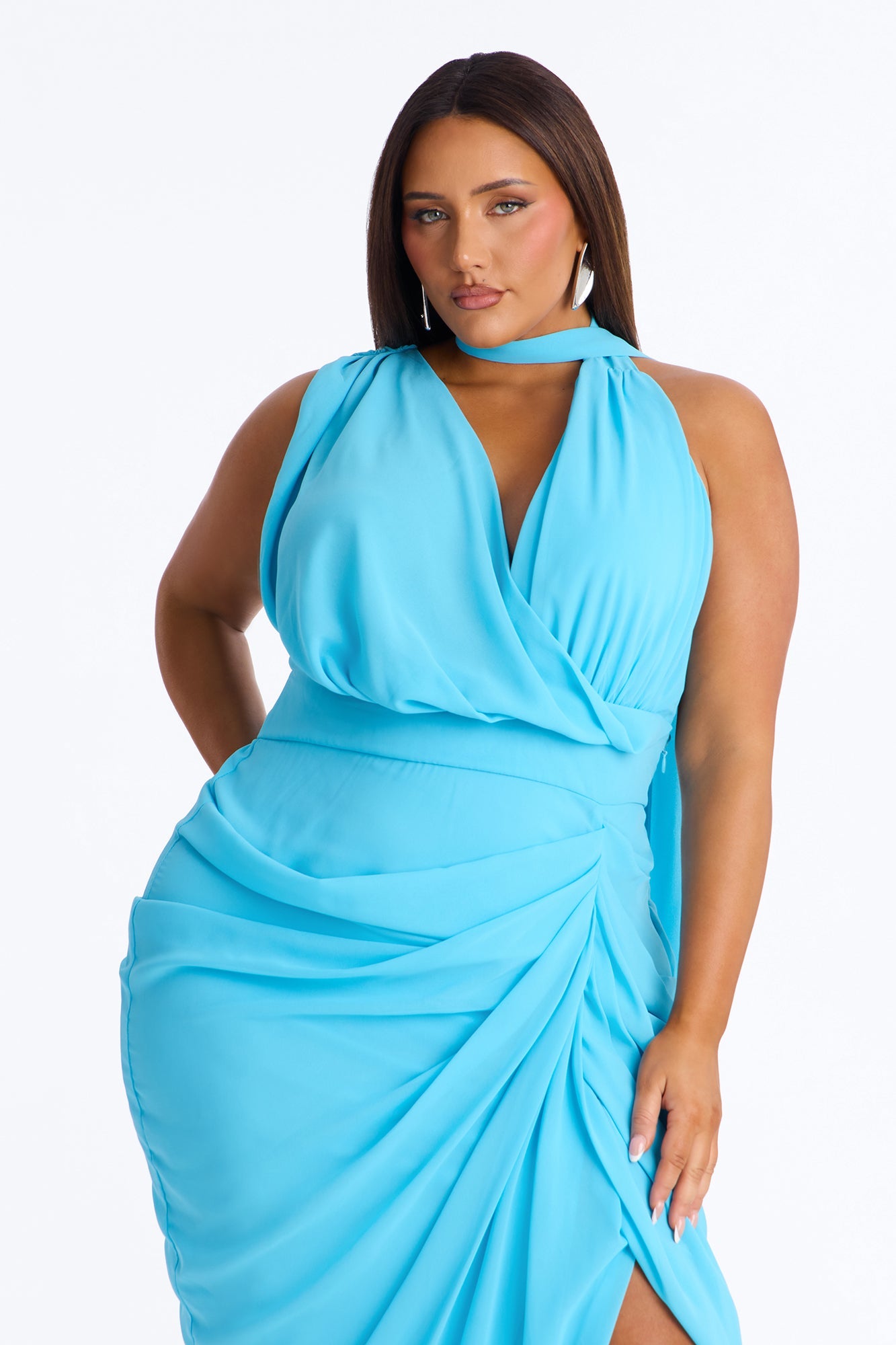 Main Character Ruched Chiffon Gown - Blue