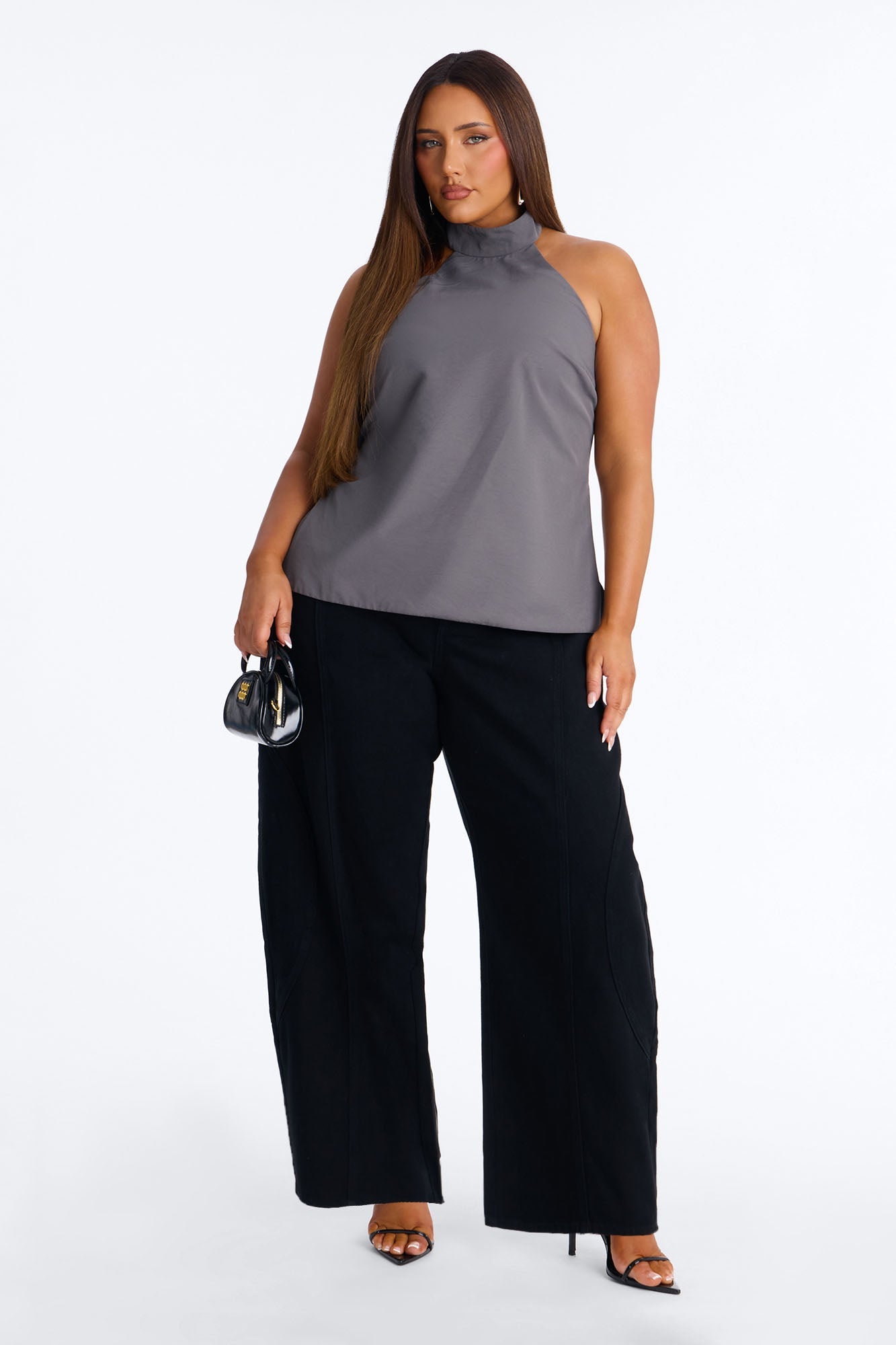 Maliah Low Rise Twill Barrel Leg Pants - Black