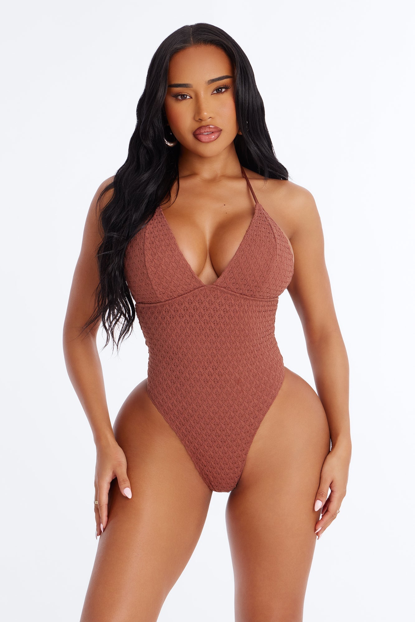 Sun On My Skin 1 Piece Crochet Swimsuit - LightBrown Fashion Nova