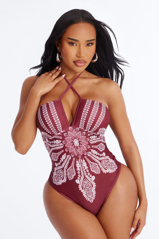 Sunset Serenity 1 Piece Swimsuit - Burgundy/combo Fashion Nova