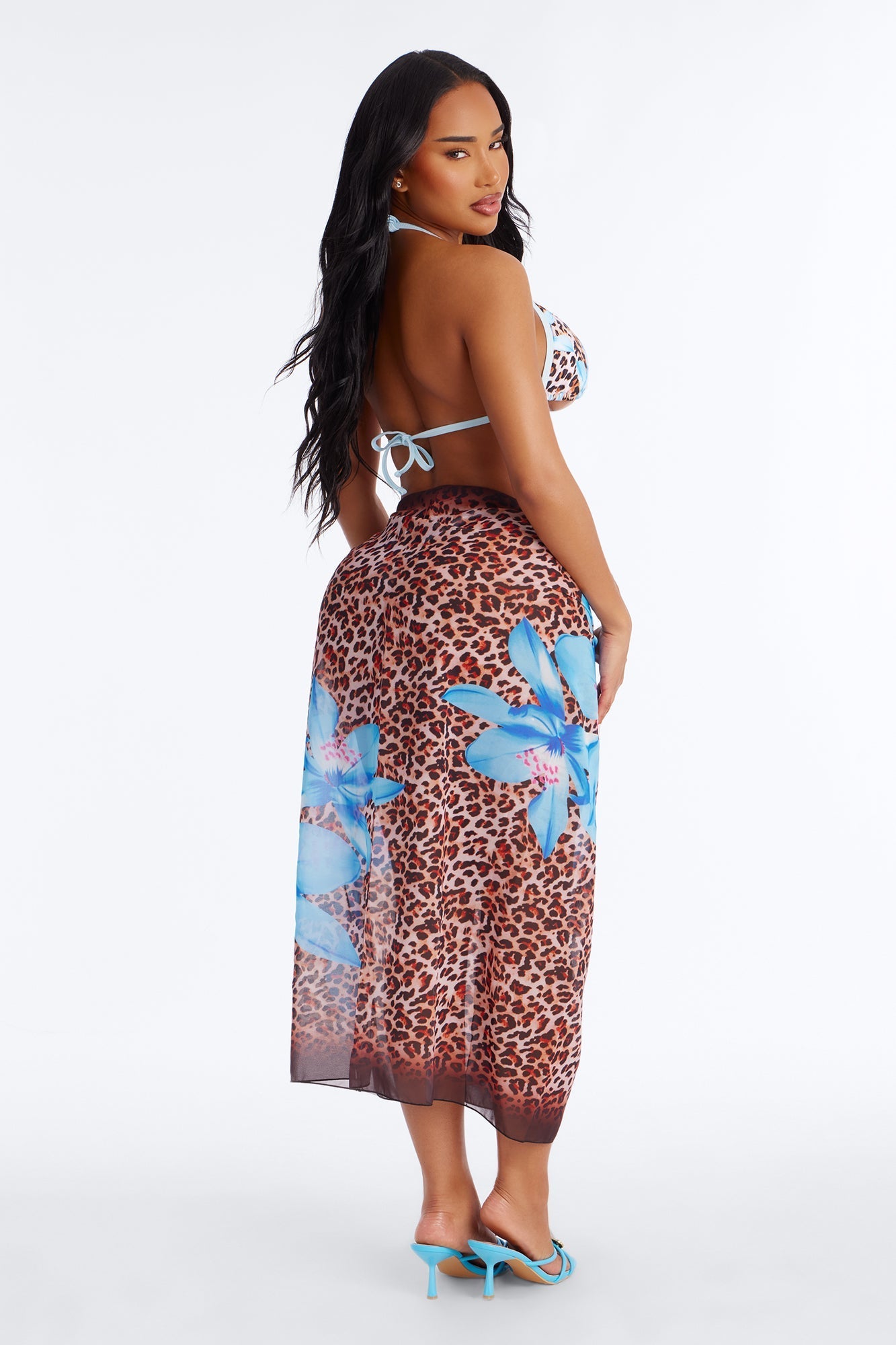 Quinn Floral Leopard 3 Piece Bikini Sarong Set - Leopard Fashion Nova