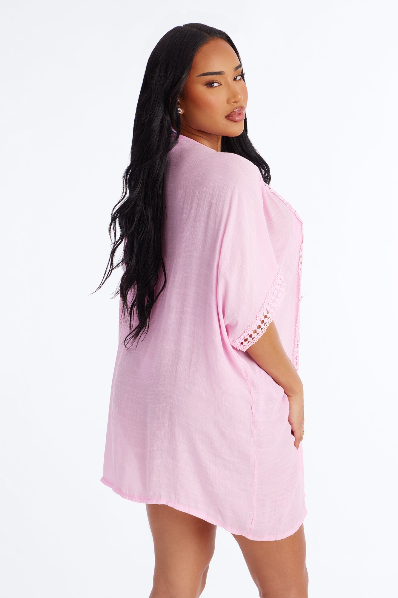 Off Duty Linen Swim Cover Up Shirt - Pink Fashion Nova