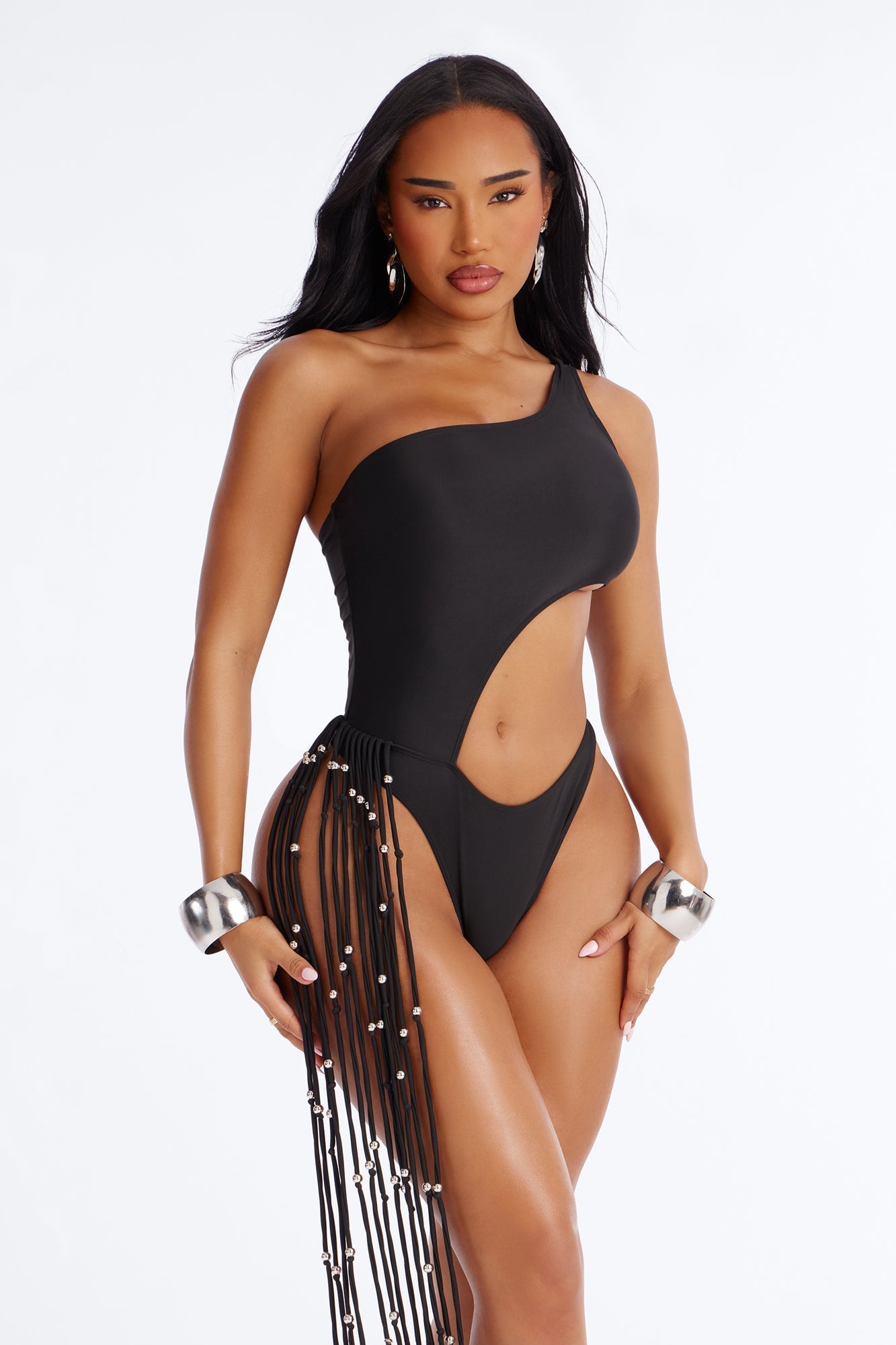 Wendy Fringe Cut Out 1 Piece Swimsuit - Black Fashion Nova