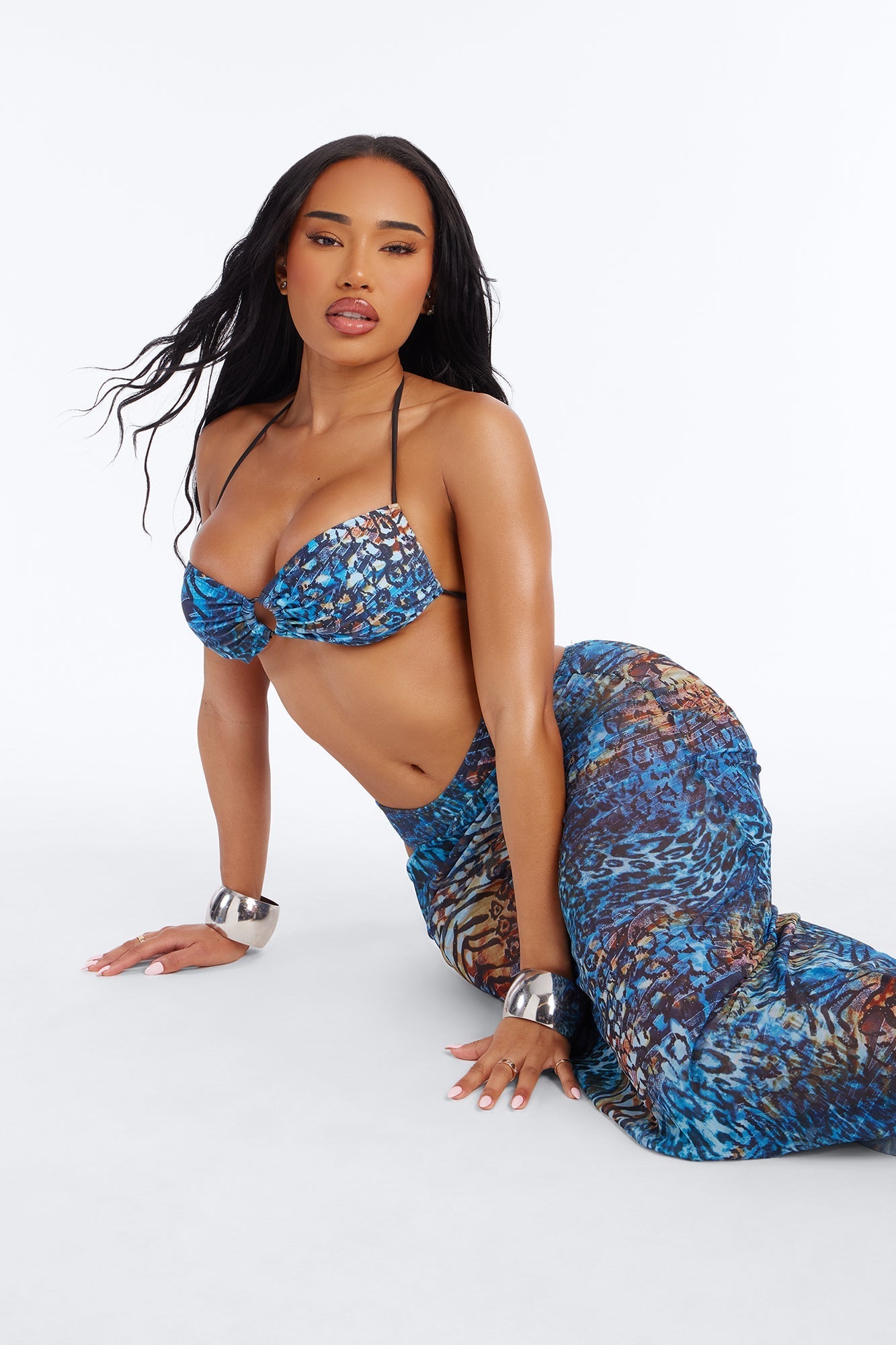 Pam Animal Sheer Maxi 2 Piece Bikini Skirt Set - Teal Fashion Nova