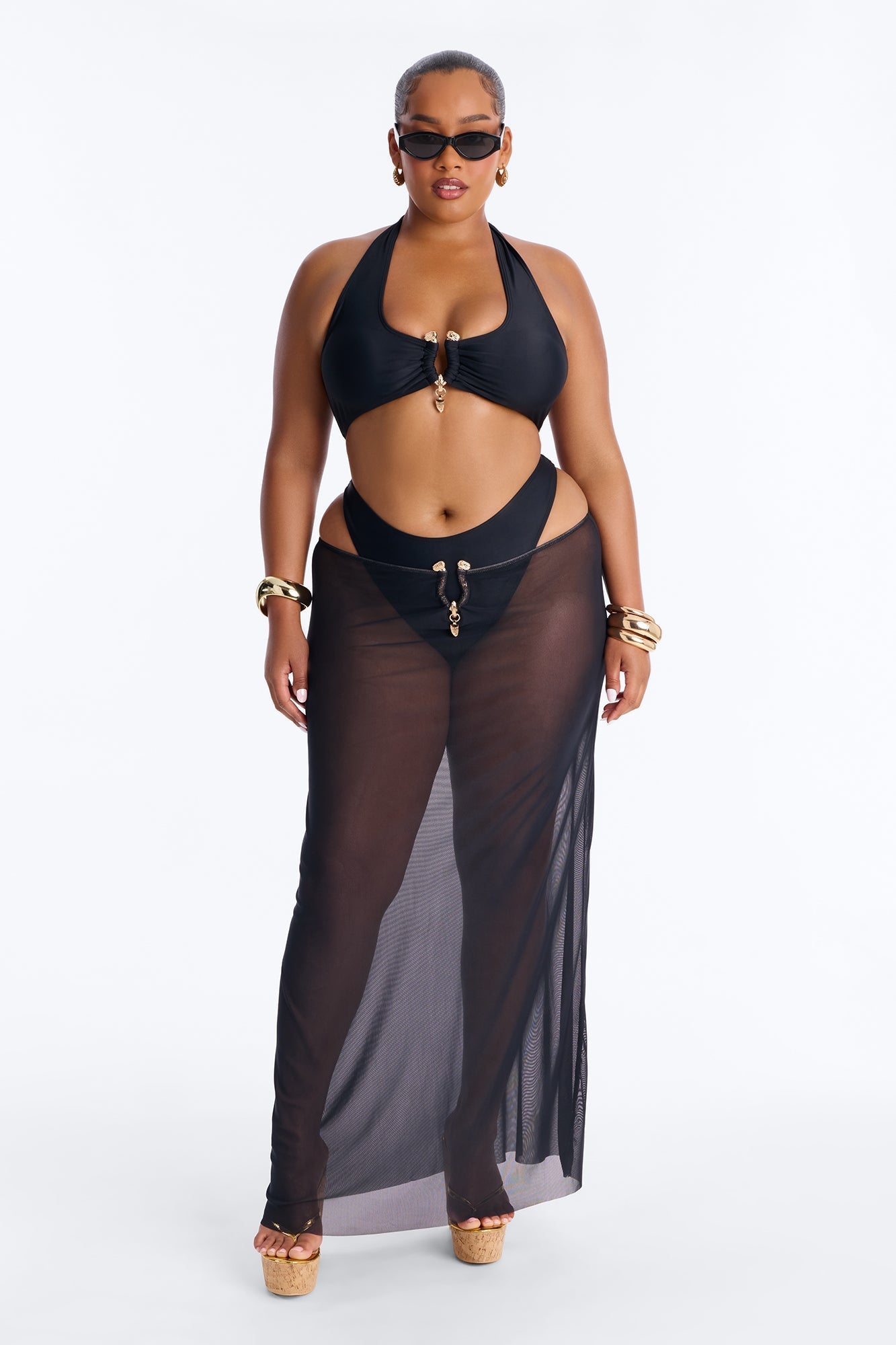 Till Sunrise Bikini And Coverup Skirt - Black Fashion Nova