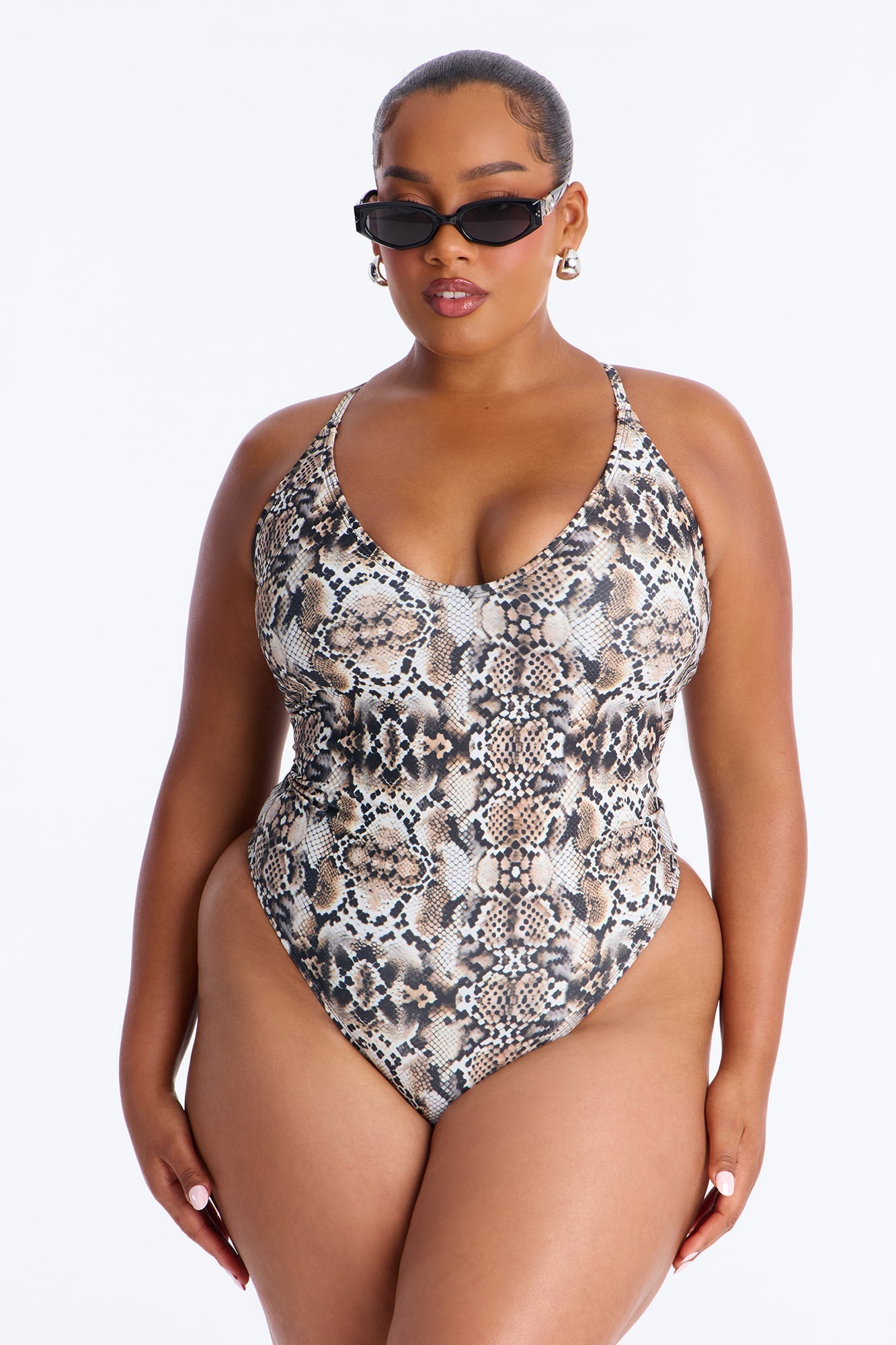 Adrienne Ribbed Snake Skin 1 Piece Swimsuit - Brown/combo Fashion Nova