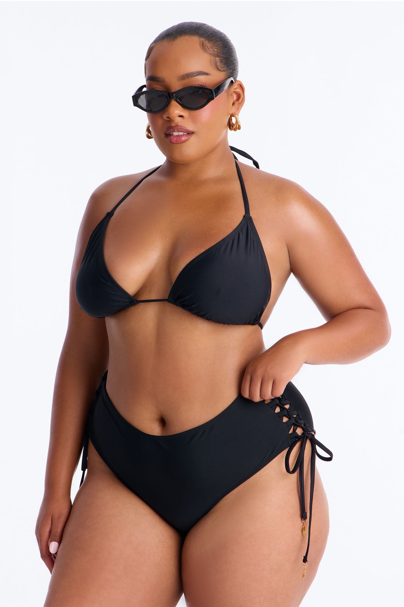 Tie Me Down Lace Up High Waist Bikini Bottom - Black Fashion Nova