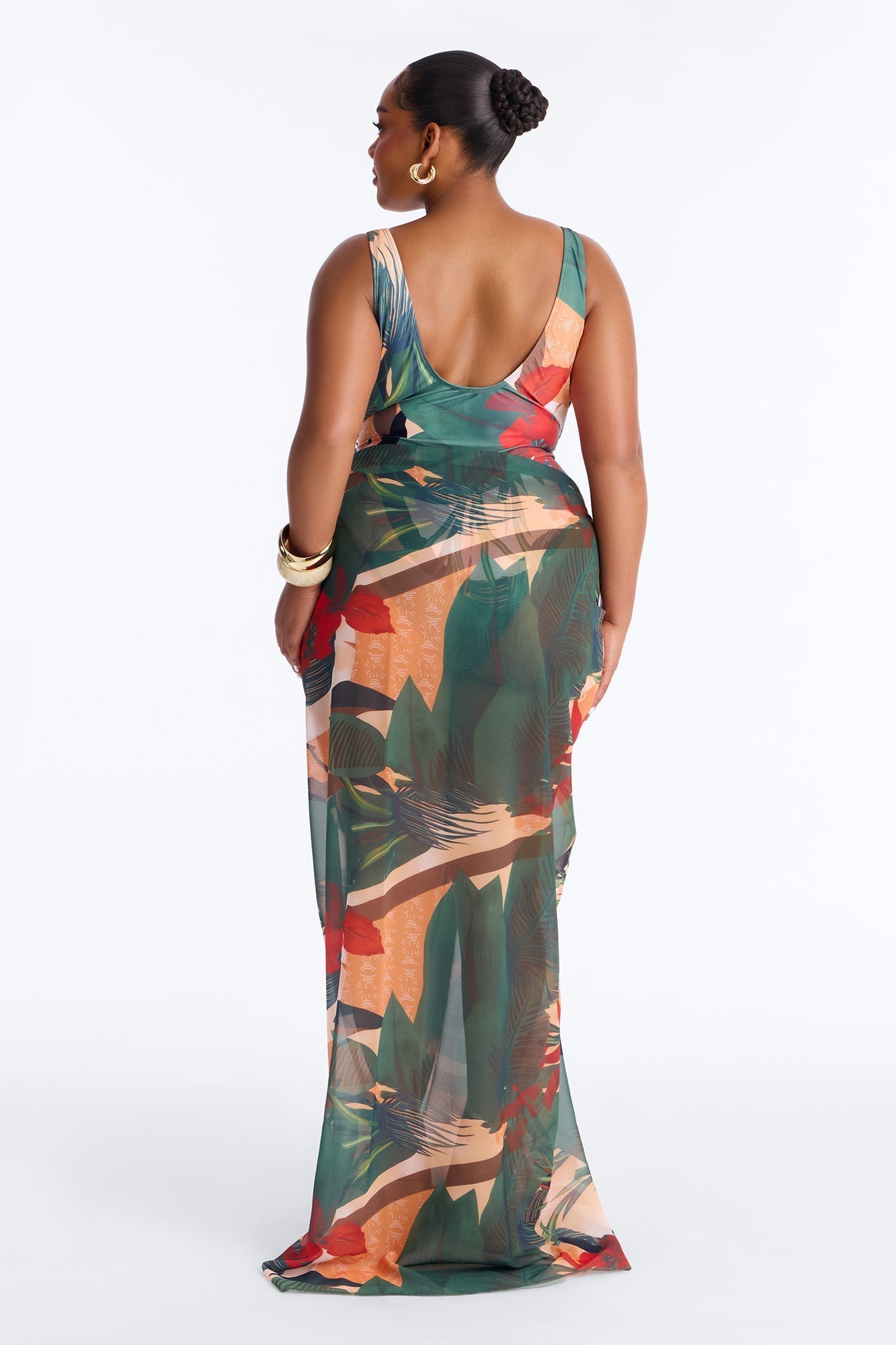 Solene 1 Piece Draped Swimsuit With Matching Sarong - Multi Color Fashion Nova