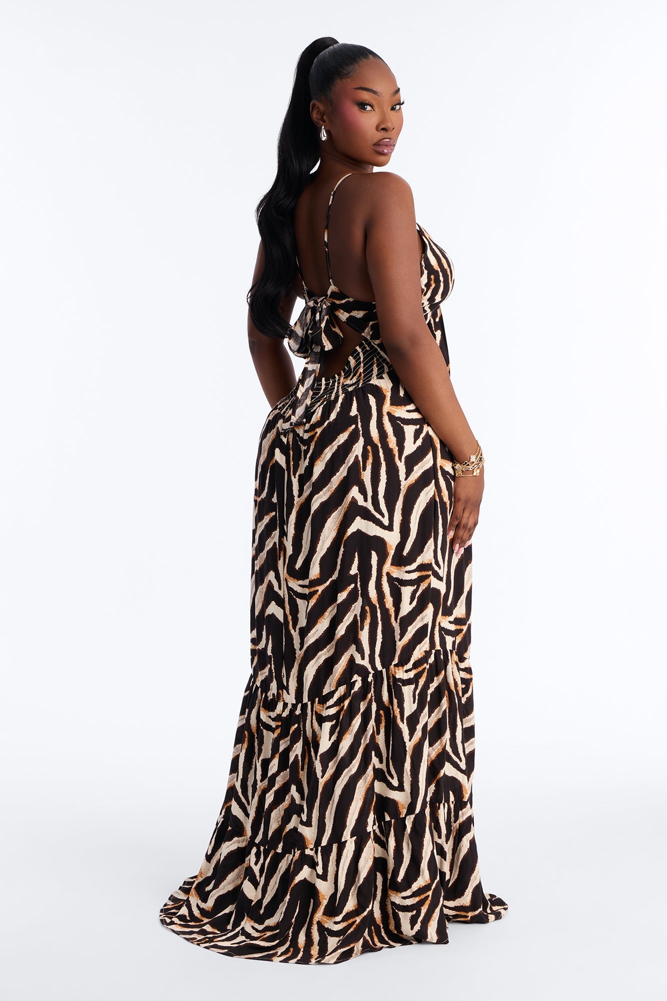 Kaylie Printed Tie Front Maxi Dress - Black/combo