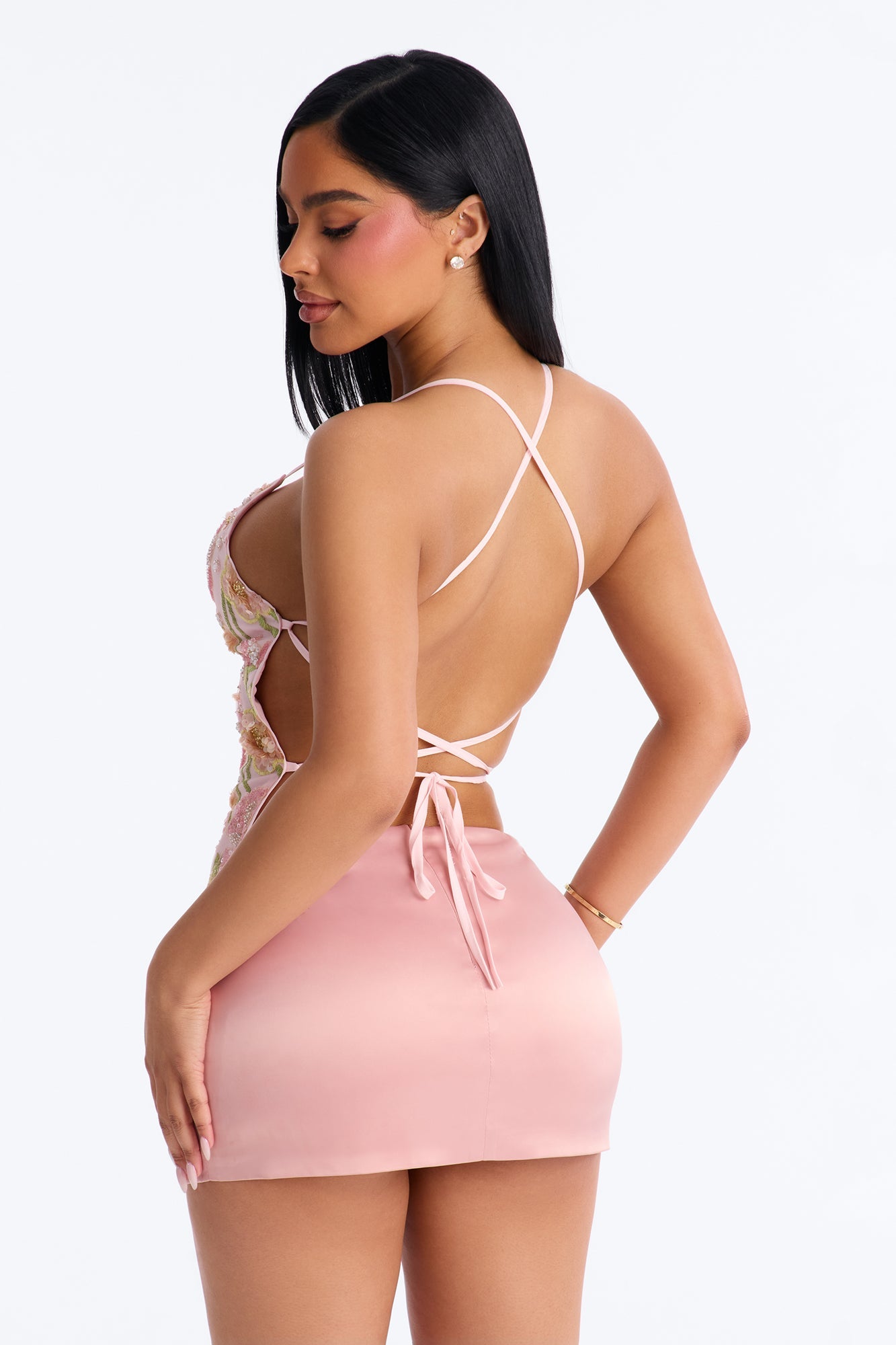 Garden Glam Strappy Sequin Top - Pink/combo