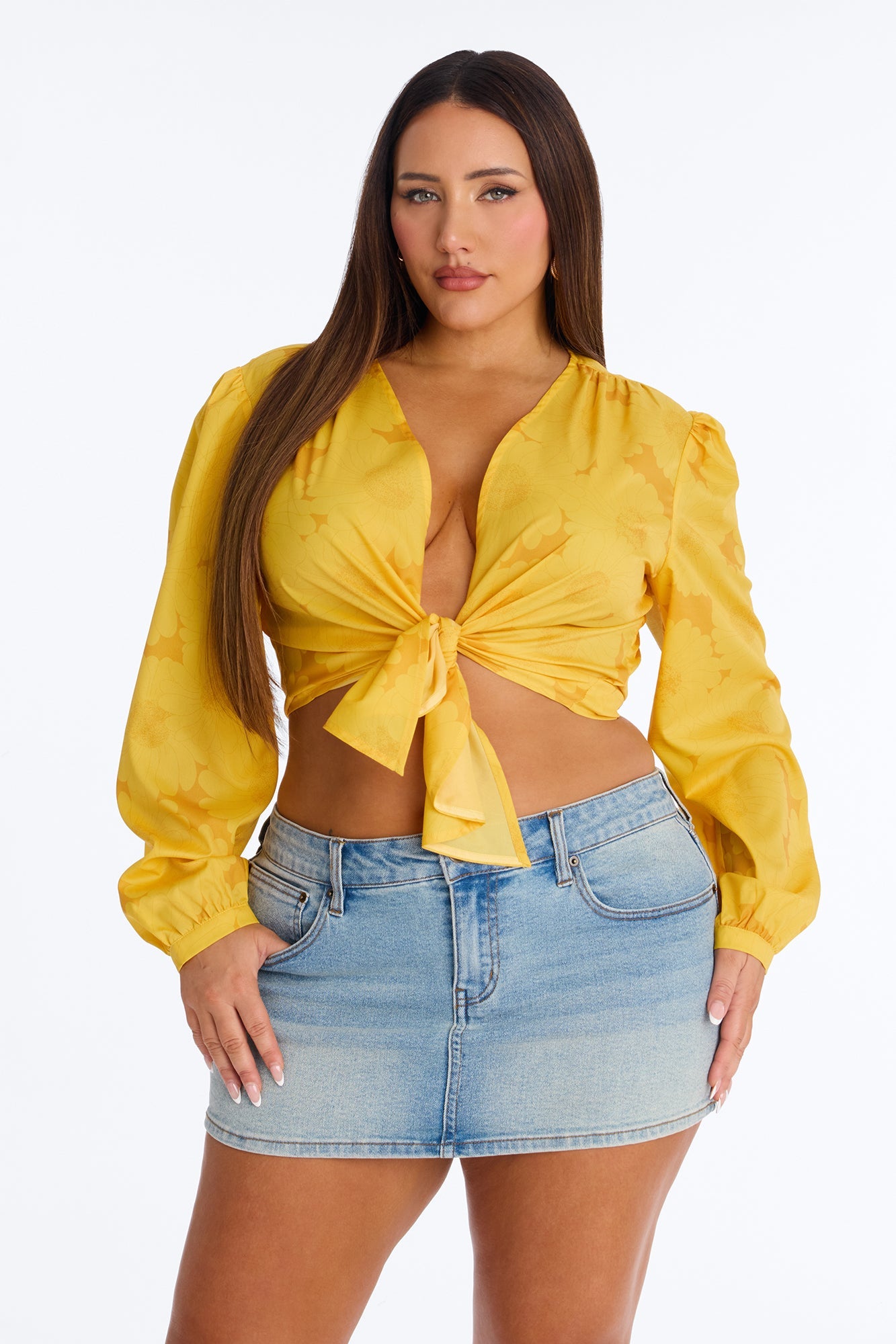 Summer Breeze Therapy Floral Satin Top - Yellow