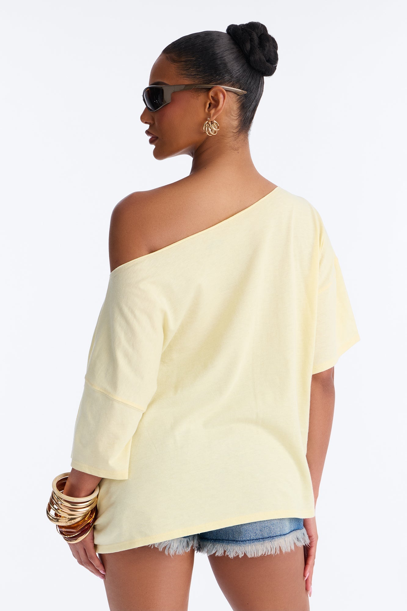 Bronco Off Shoulder Cropped Tee - Butter Yellow Fashion Nova