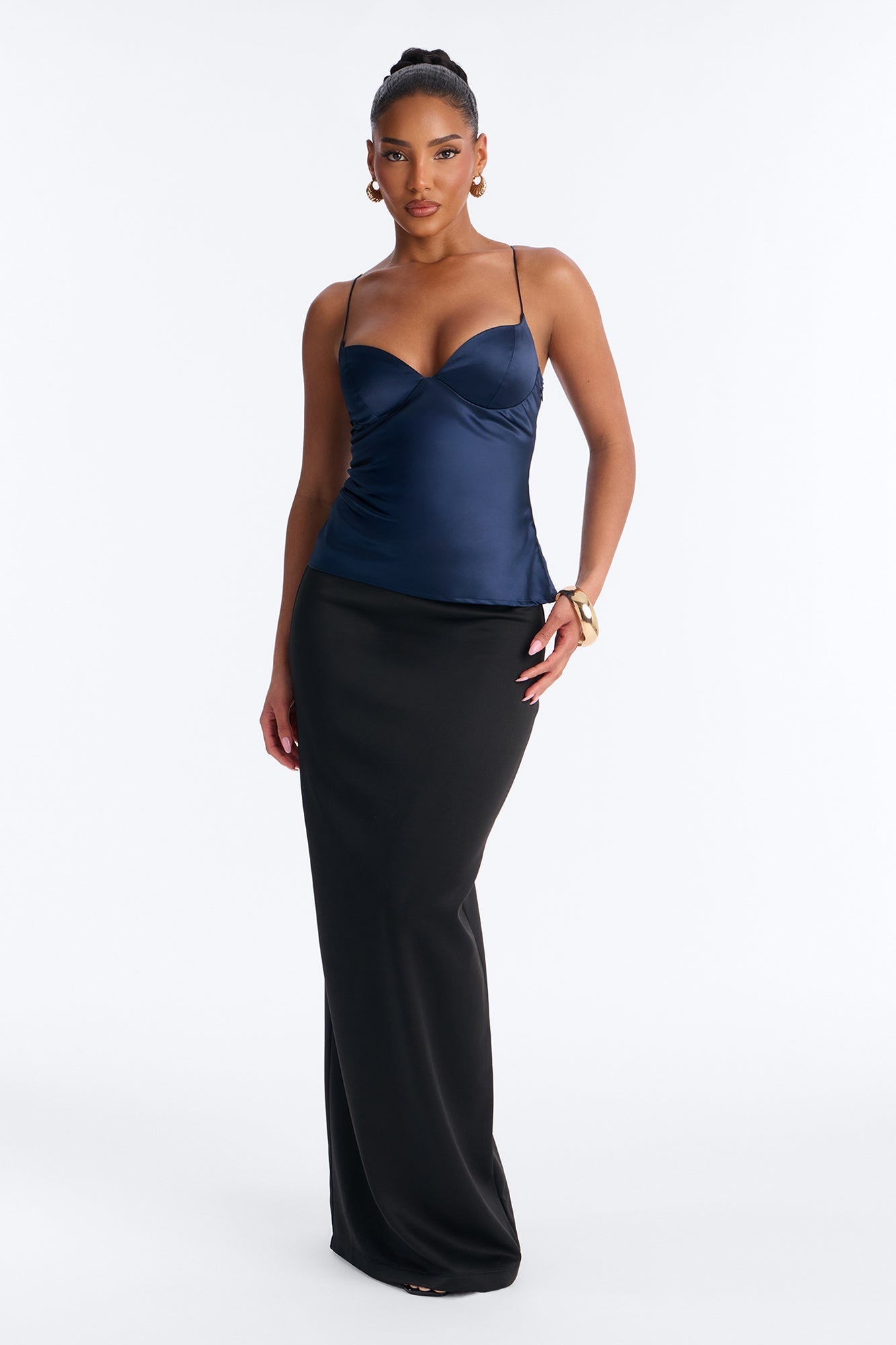 I'm The Masterpiece Satin Top - Navy Fashion Nova