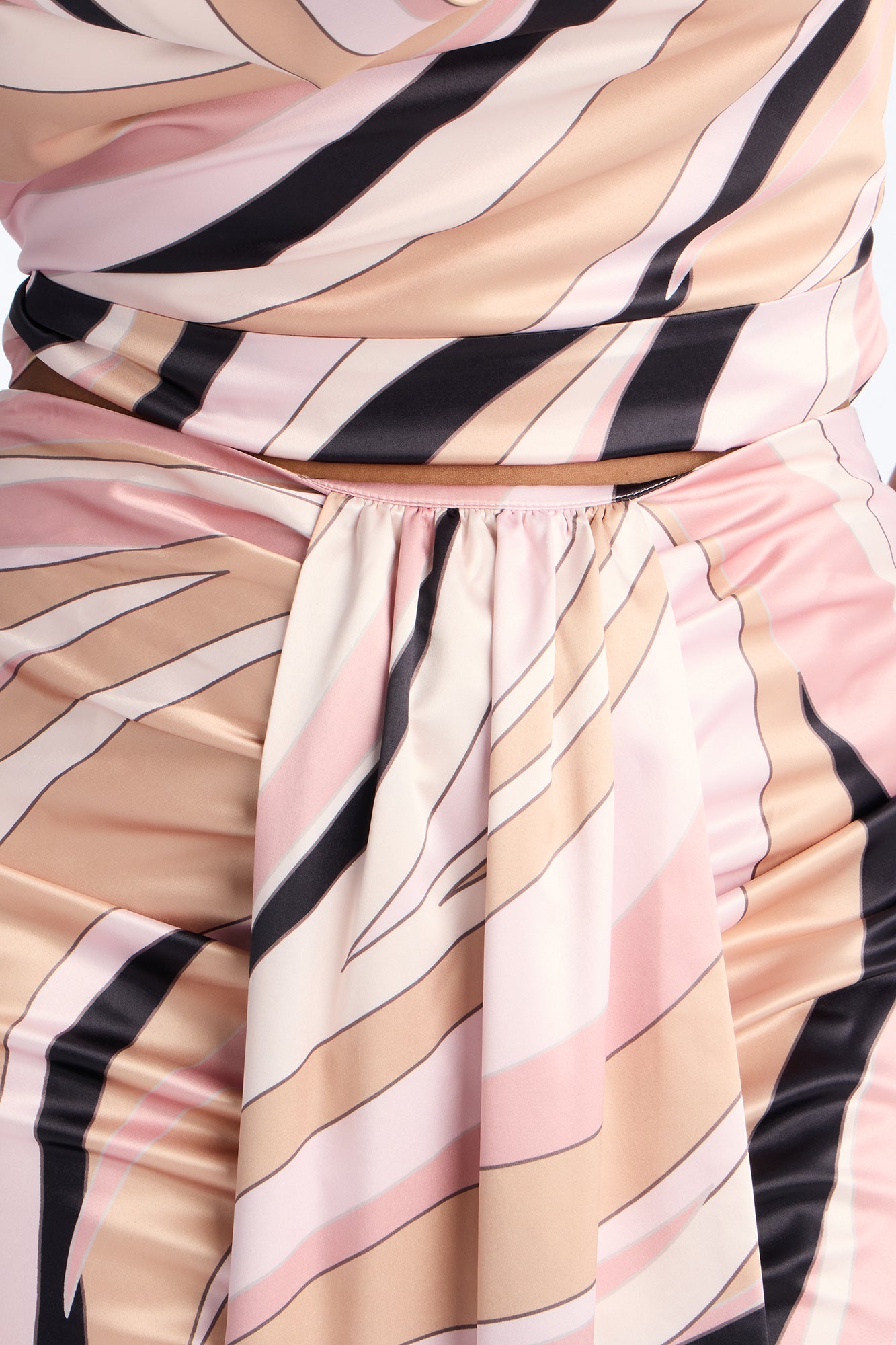 Untamed Abstract Satin Cowl Top And Head Scarf - Pink/combo