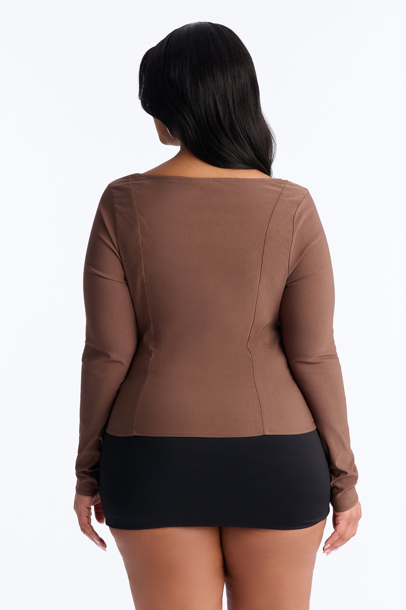 Janet Lace Up Corset Long Sleeve Top - Chocolate Fashion Nova