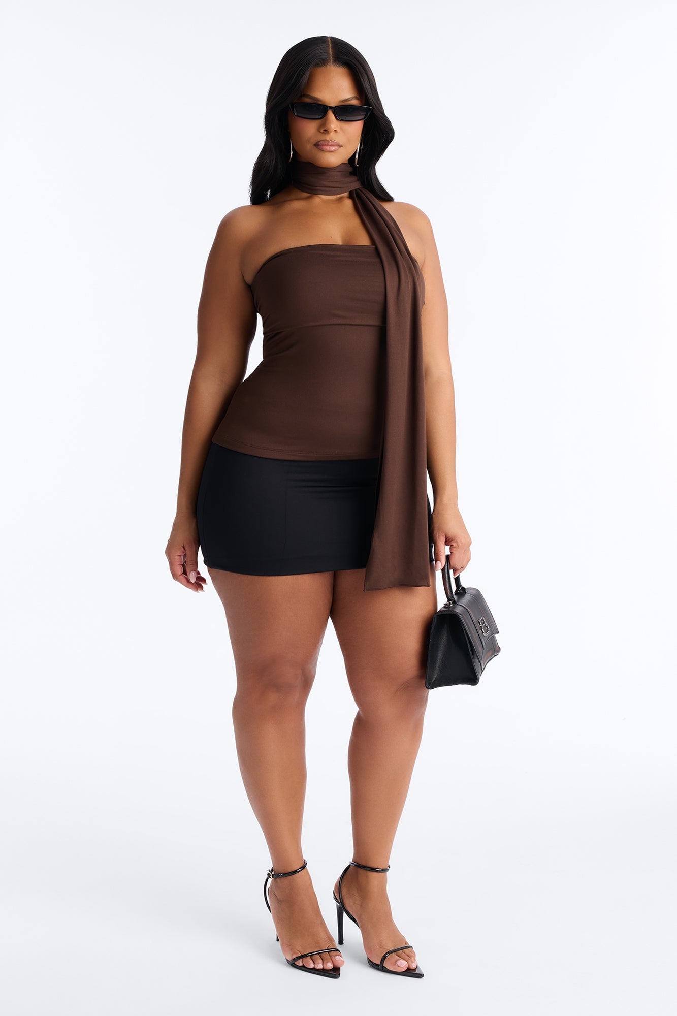 Downtown Elegance Tube Top & Scarf 2 Piece Set - Brown Fashion Nova