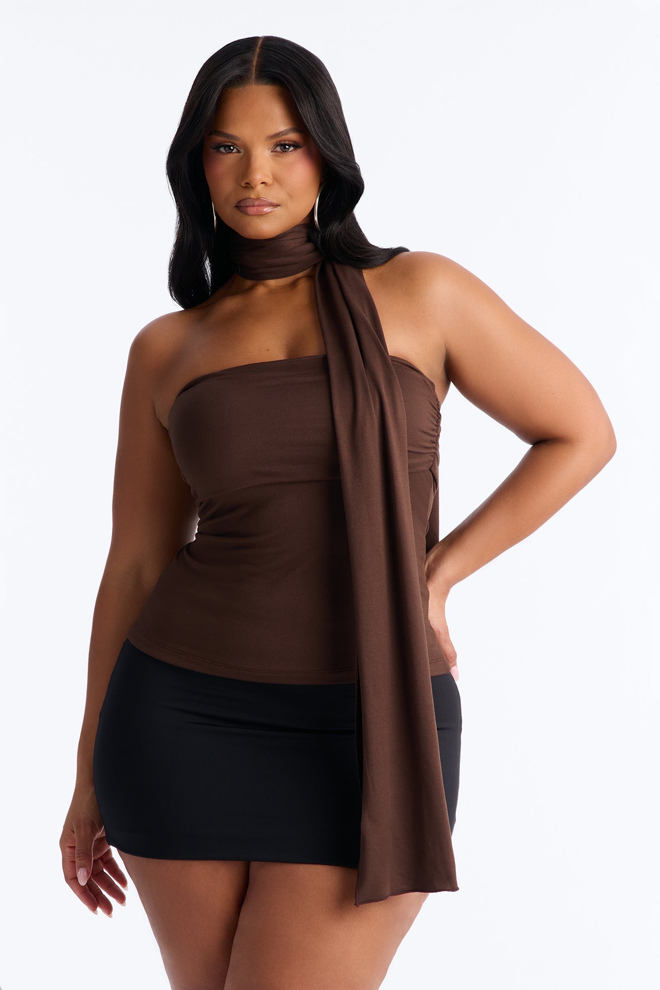 Downtown Elegance Tube Top & Scarf 2 Piece Set - Brown Fashion Nova