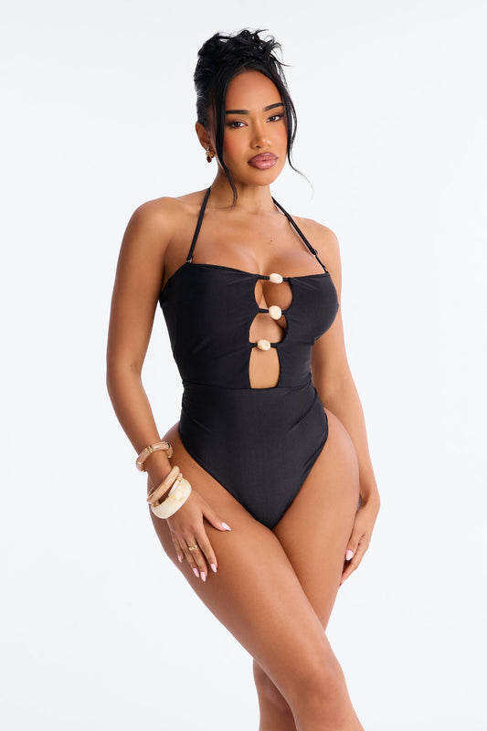 Palm Tree Perfection 1 Piece Swimsuit - Black Fashion Nova